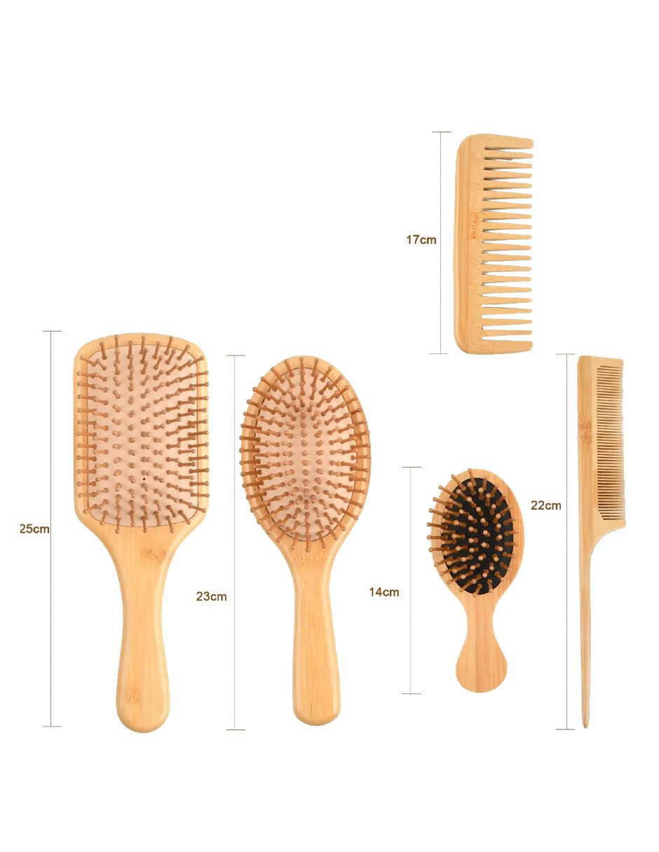 Foto 6 pulgar | Kit De Cepillo Y Peine De Bambú Anti Frizz 6pcs + Gratis Termo Güish De Regalo