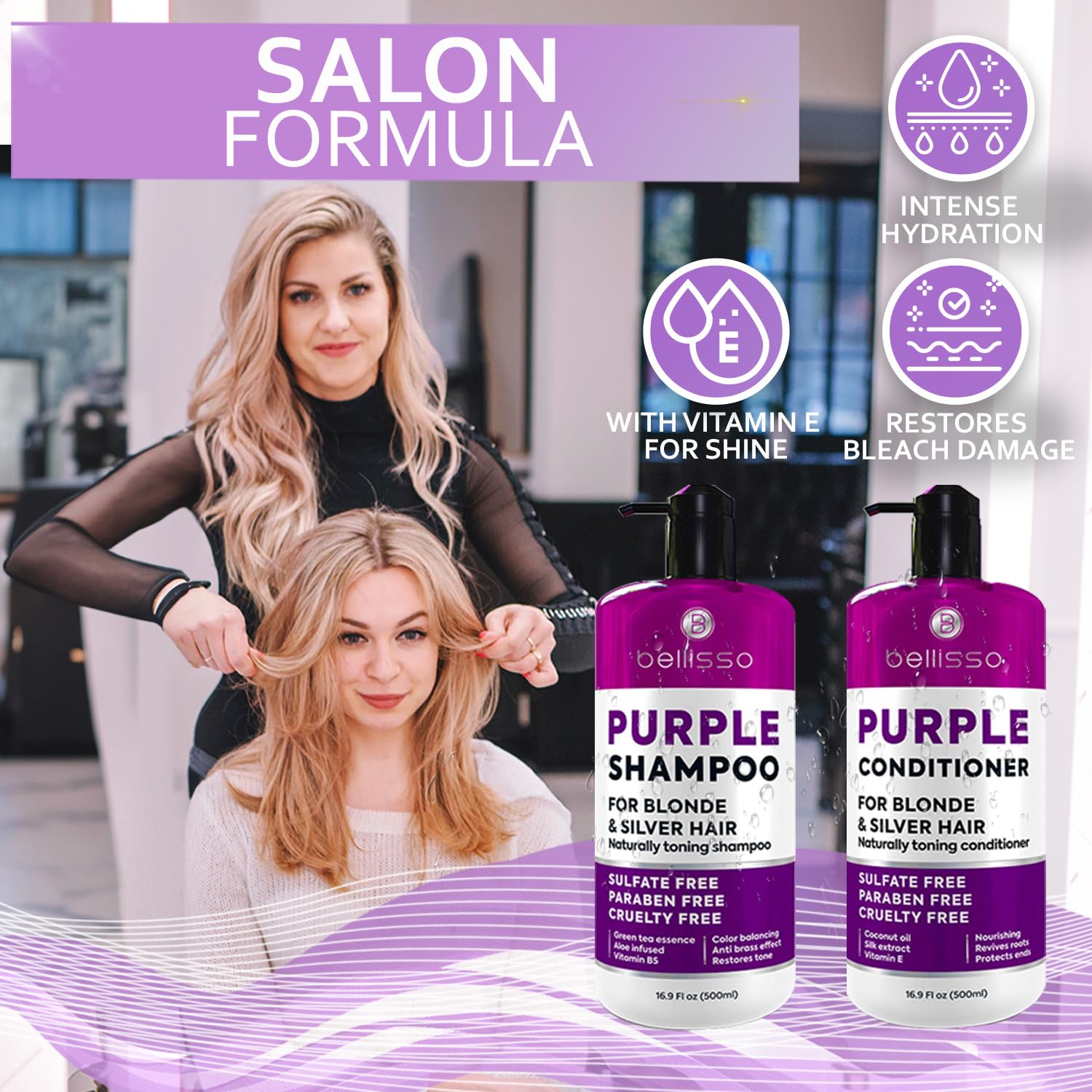 Foto 6 | Set De Champú Y Acondicionador Bellisso Purple Platinum Blonde - Venta Internacional.