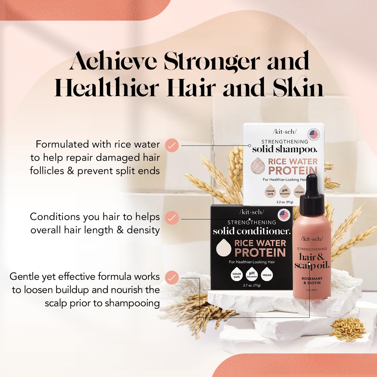 Foto 2 | Set Para El Cuidado Del Cabello Kitsch Rice, Champú Y Acondicionador En Barra Con Sérum - Venta Internacional.