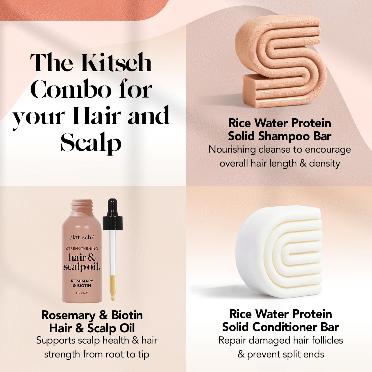 Foto 4 pulgar | Set Para El Cuidado Del Cabello Kitsch Rice, Champú Y Acondicionador En Barra Con Sérum - Venta Internacional.