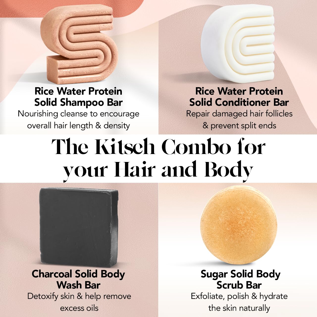 Foto 2 | Set Para El Cuidado Del Cabello Y El Cuerpo, Champú Y Acondicionador Kitsch Rice - Venta Internacional.