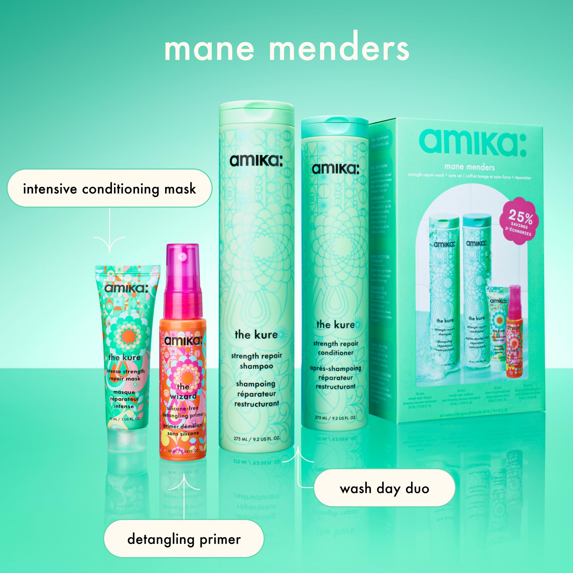 Foto 3 pulgar | Set Para El Cuidado Del Cabello Amika Mane Menders Strength Repair  Tamaño Completo - Venta Internacional.