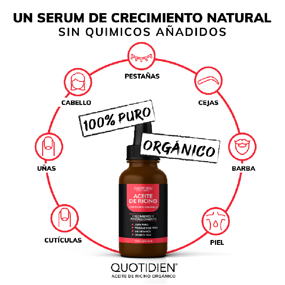 Foto 4 pulgar | Aceite de Ricino Quotidien Castor Oil Hidratante Skin Care Cabello, Pestañas y Facial 50ml