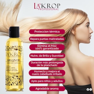 Foto 2 | Serum Capilar Lakrop Argan Oil / Anti Frizz Termoprotector Aceite Capilar 125ml 4.3 Fl Oz