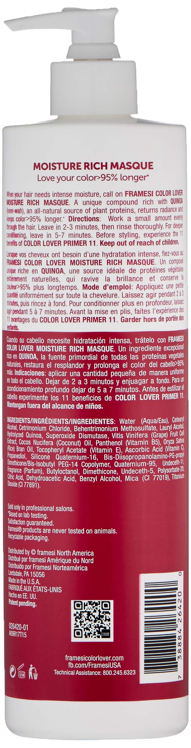 Foto 3 pulgar | Mascarilla Capilar Framesi Color Lover, Rica En Humedad, 500 Ml, Sin Sulfatos - Venta Internacional.