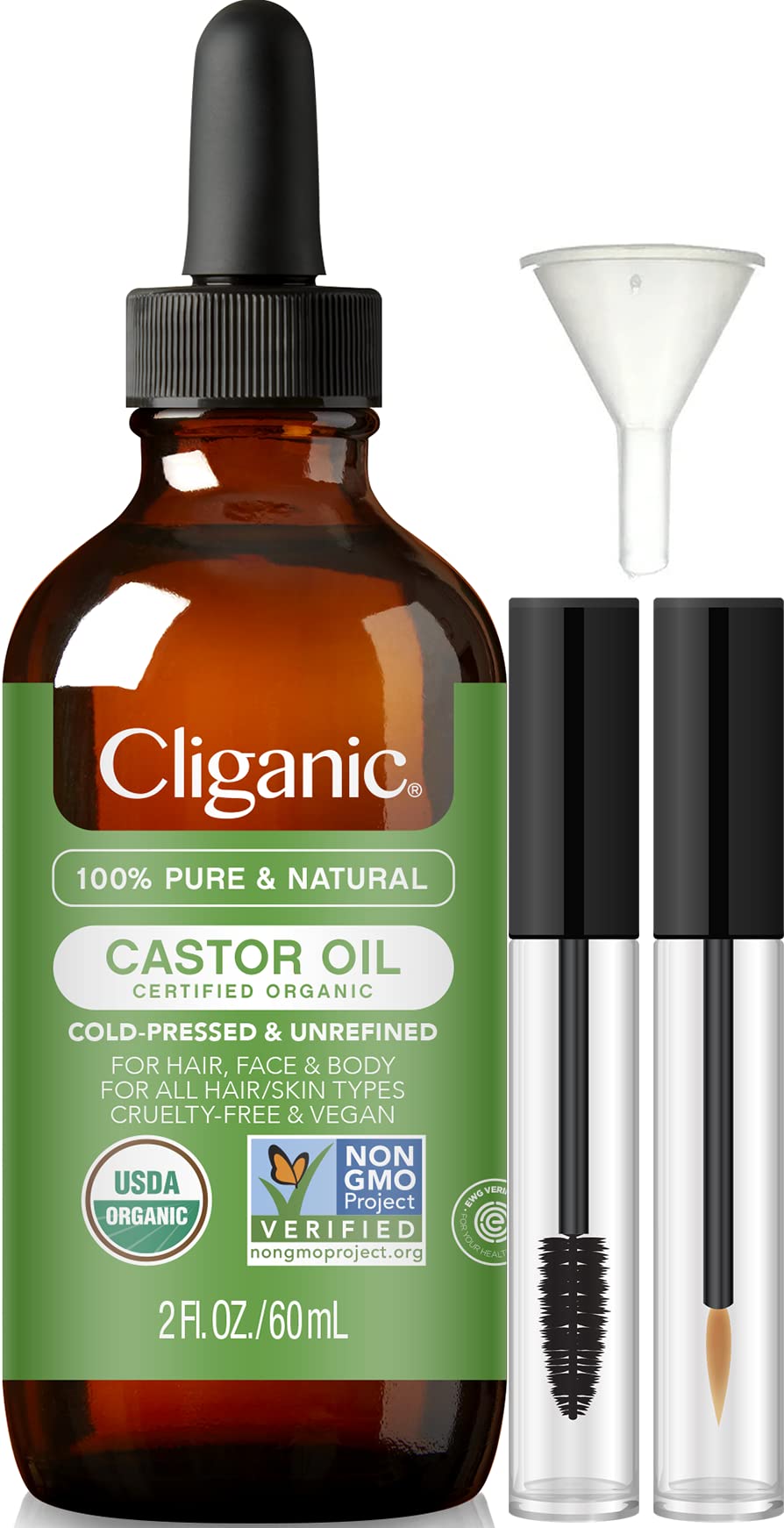 Foto 2 pulgar | Aceite De Ricino Cliganic 100% Orgánico Con Kit De Pestañas De 60 Ml - Venta Internacional.