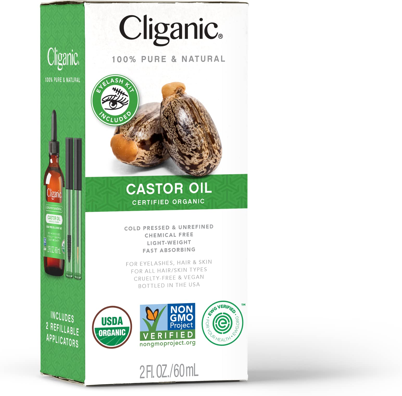 Foto 3 pulgar | Aceite De Ricino Cliganic 100% Orgánico Con Kit De Pestañas De 60 Ml - Venta Internacional.