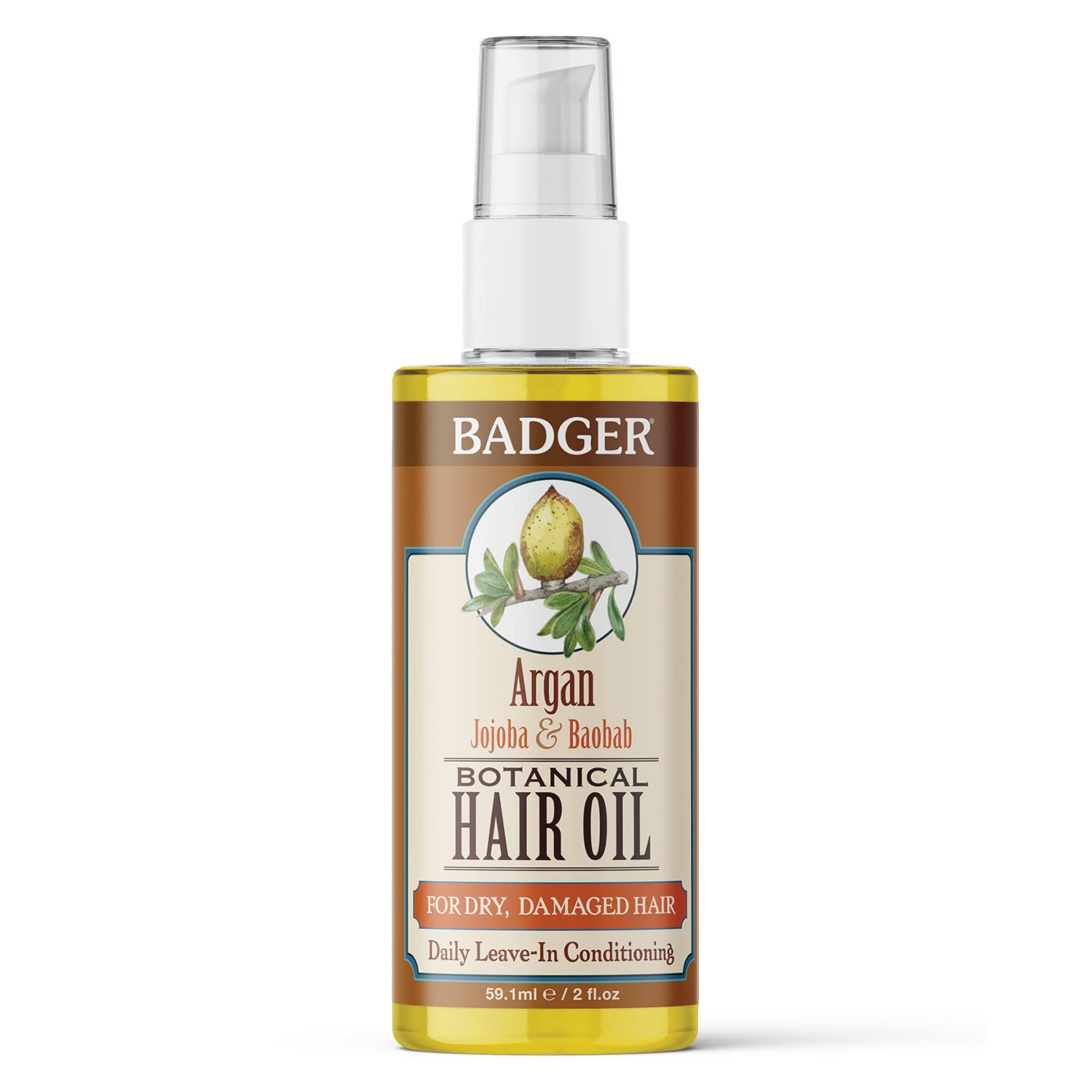 Aceite Capilar Badger Argan Con Jojoba Y Baobab, 60 Ml, Para Cabello Seco - Venta Internacional.