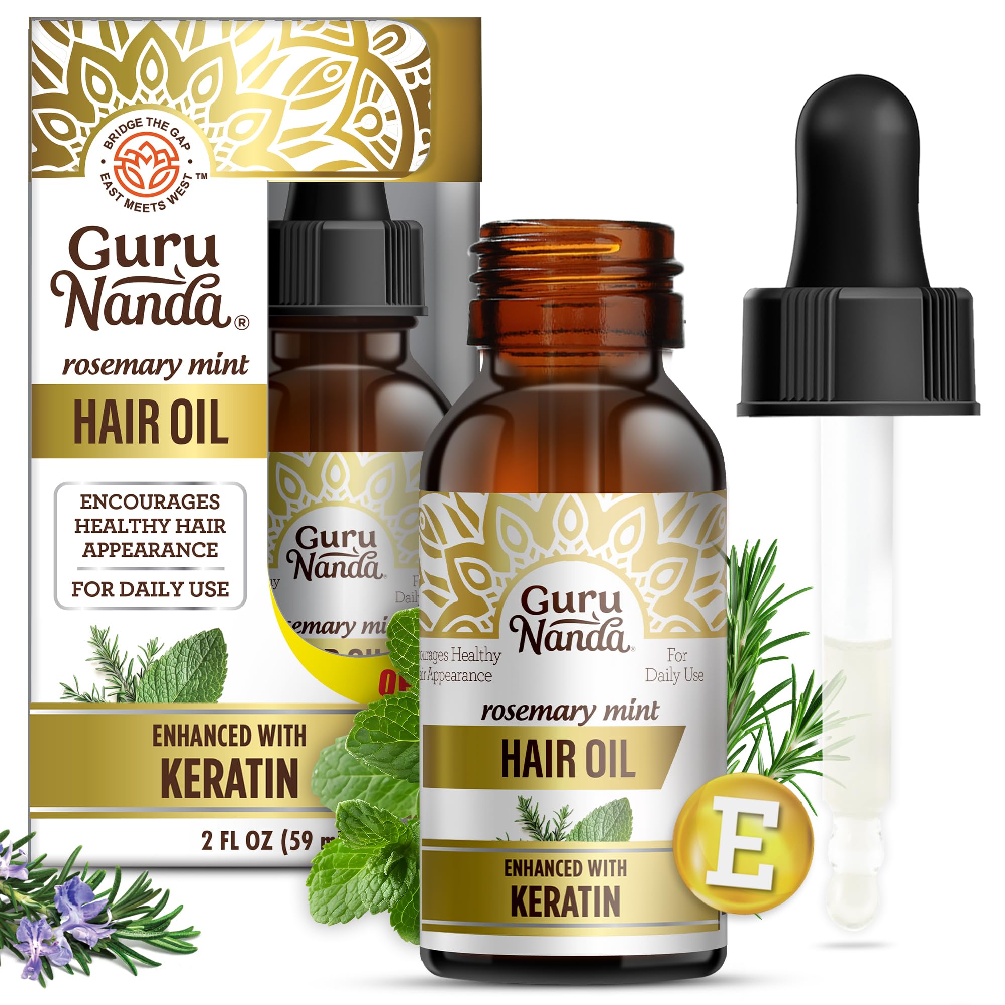 Aceite Capilar Gurunanda, Romero Y Menta Con Queratina Y Vitamina E, 60 Ml - Venta Internacional.