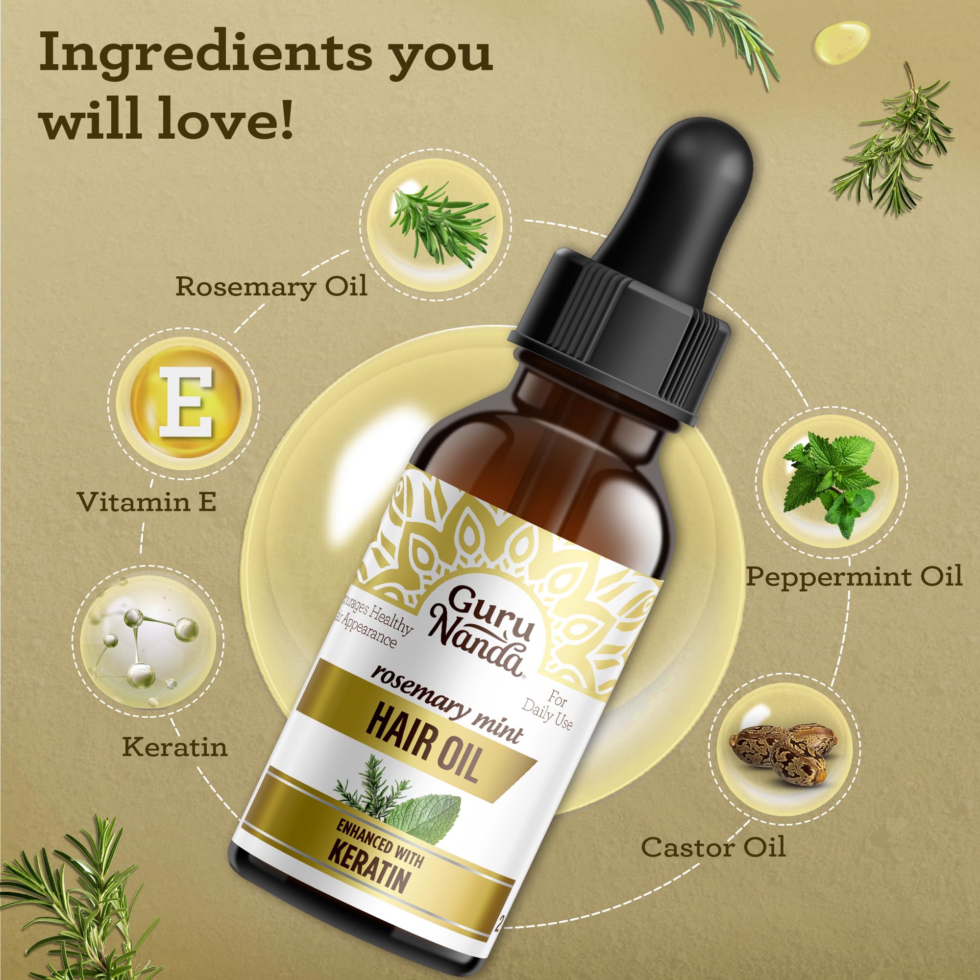 Foto 3 pulgar | Aceite Capilar Gurunanda, Romero Y Menta Con Queratina Y Vitamina E, 60 Ml - Venta Internacional.