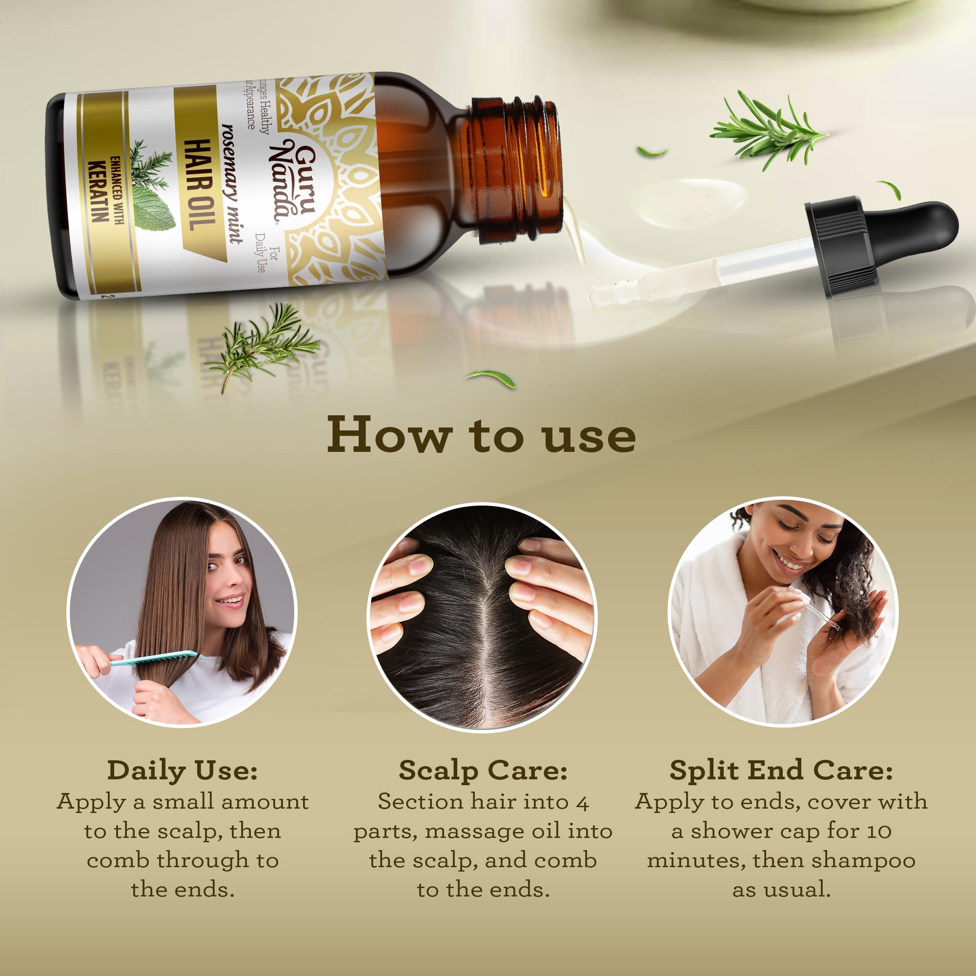 Foto 5 pulgar | Aceite Capilar Gurunanda, Romero Y Menta Con Queratina Y Vitamina E, 60 Ml - Venta Internacional.
