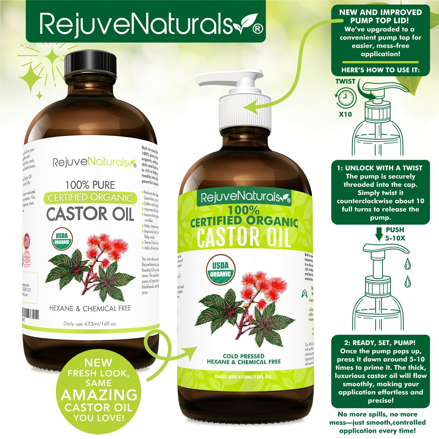 Foto 3 pulgar | Aceite De Ricino Rejuvenaturals, 480 Ml, Orgánico, Prensado En Frío Por El Usda - Venta Internacional.