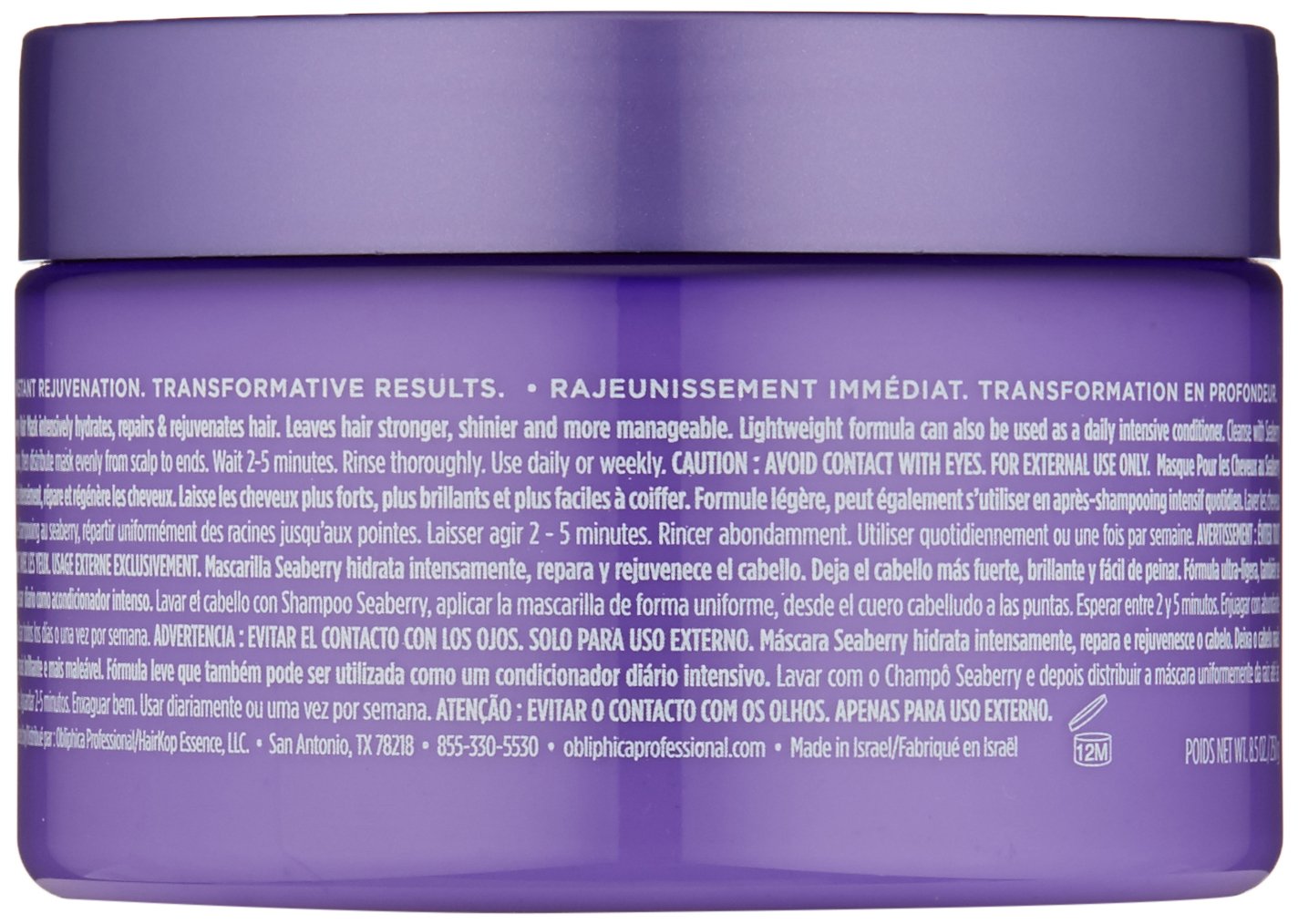 Foto 3 pulgar | Mascarilla Capilar Obliphica Seaberry Deep Conditioning 250 Ml - Venta Internacional.