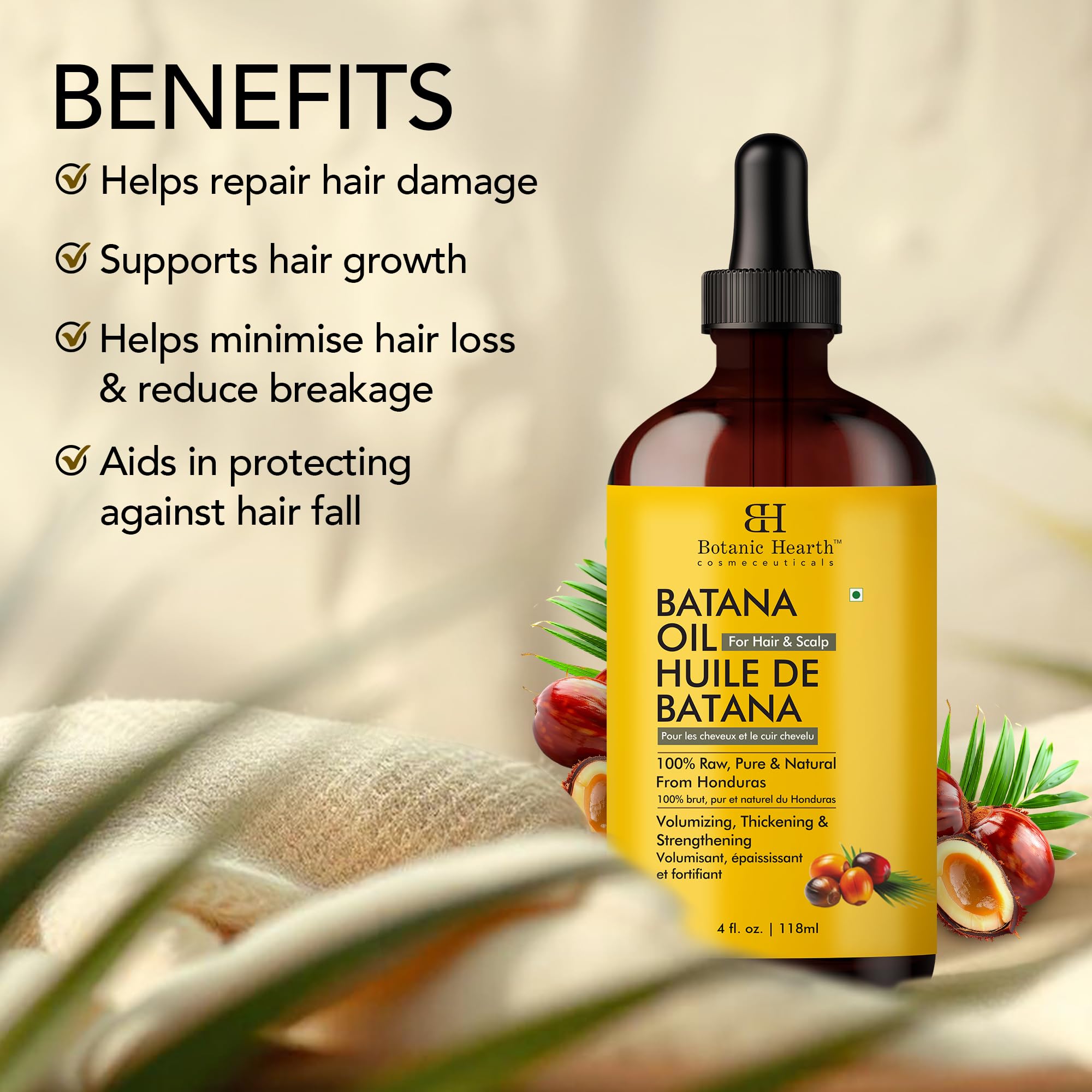Foto 5 pulgar | Aceite Botanic Hearth De Batana Cruda Para El Crecimiento Del Cabello, 120 Ml - Venta Internacional.