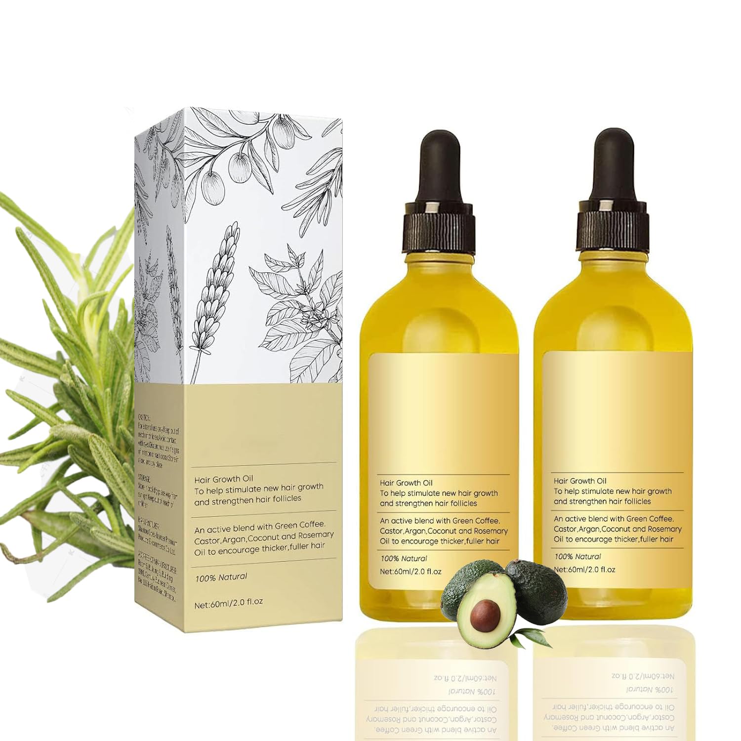 Foto 2 pulgar | Aceite Para El Crecimiento Del Cabello, Romero Natural, Vegano, 60 Ml, 2 Unidades, Amarillo - Venta Internacional.