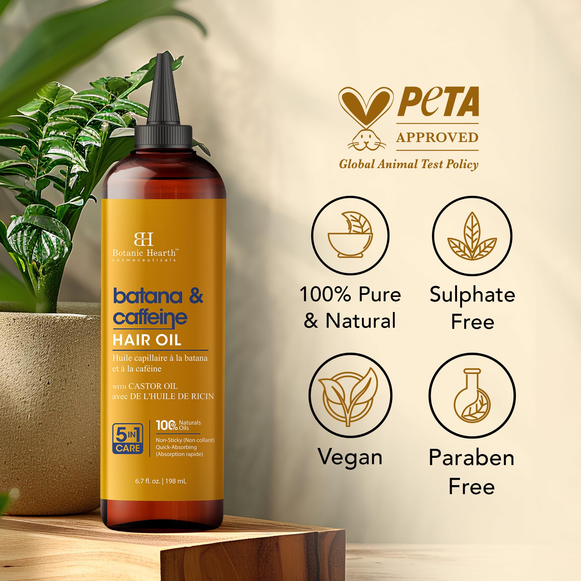 Foto 5 pulgar | Aceite Capilar Botanic Hearth Con Batana Y Cafeína, 200 Ml, Revitalizante - Venta Internacional.