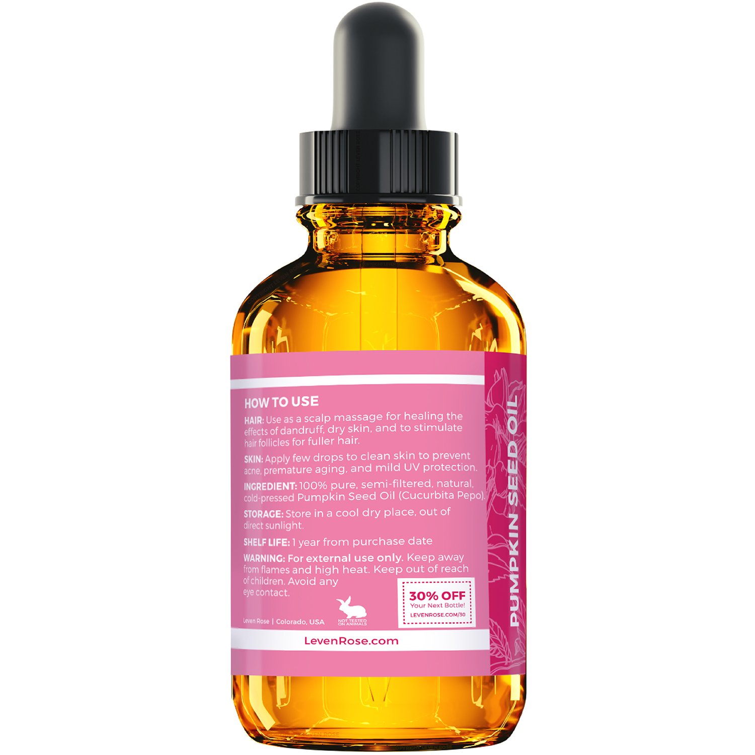 Foto 5 pulgar | Aceite De Semillas De Calabaza Leven Rose Organic 30 Ml Para El Crecimiento Del Cabello - Venta Internacional.