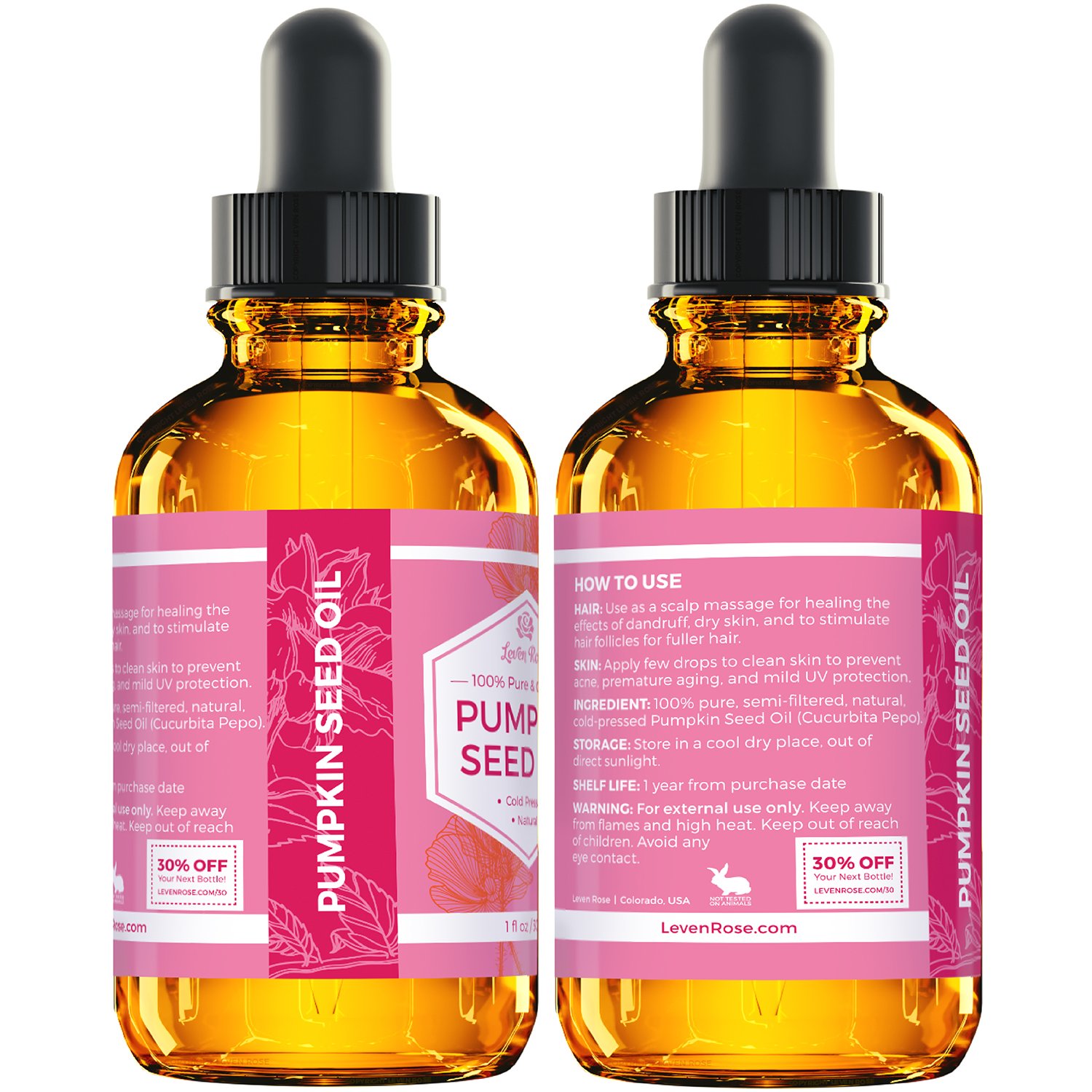 Foto 6 pulgar | Aceite De Semillas De Calabaza Leven Rose Organic 30 Ml Para El Crecimiento Del Cabello - Venta Internacional.