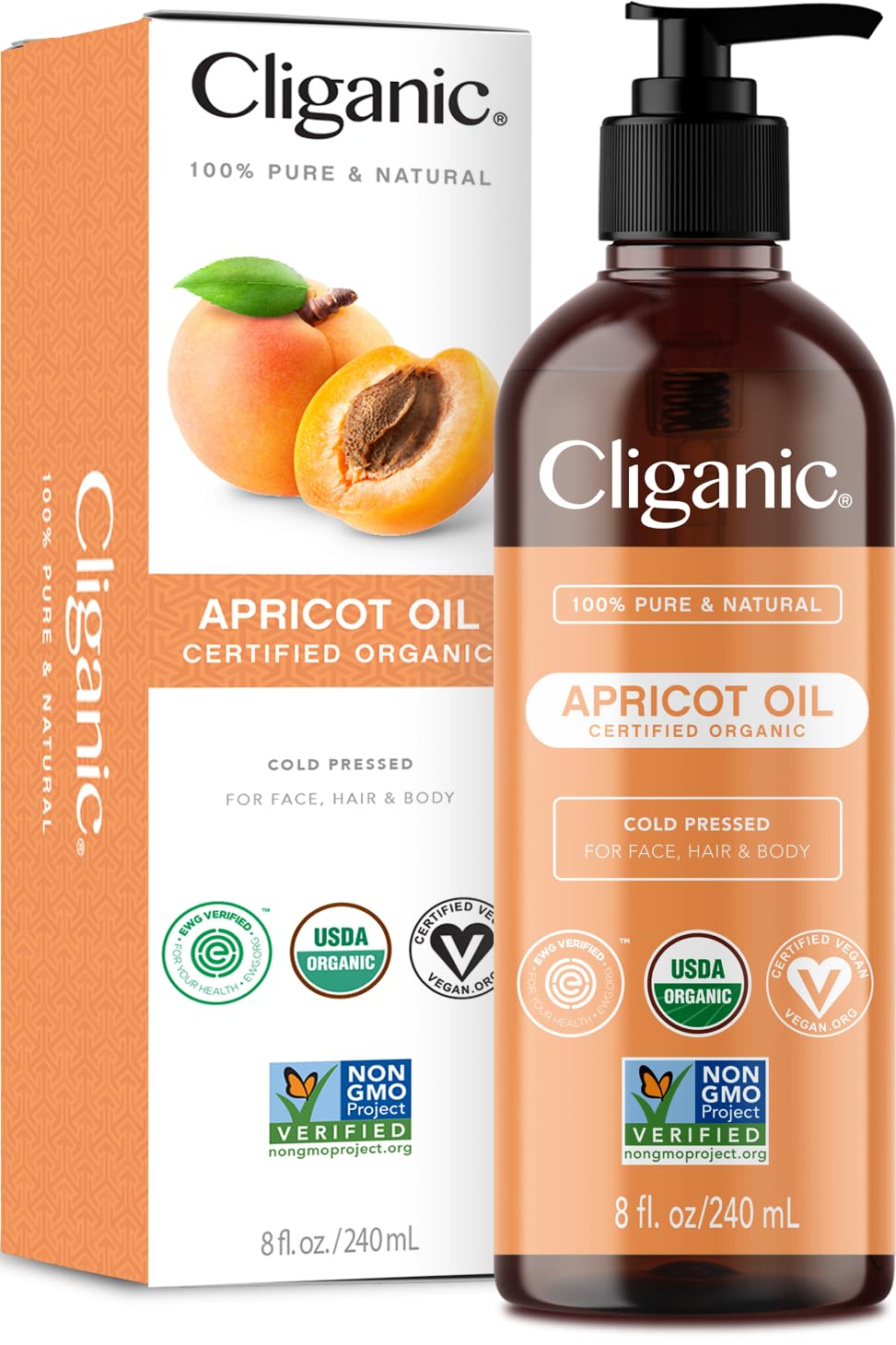 Aceite de Albaricoque Cliganic 240 Ml para Piel y Cabello - Venta Internacional