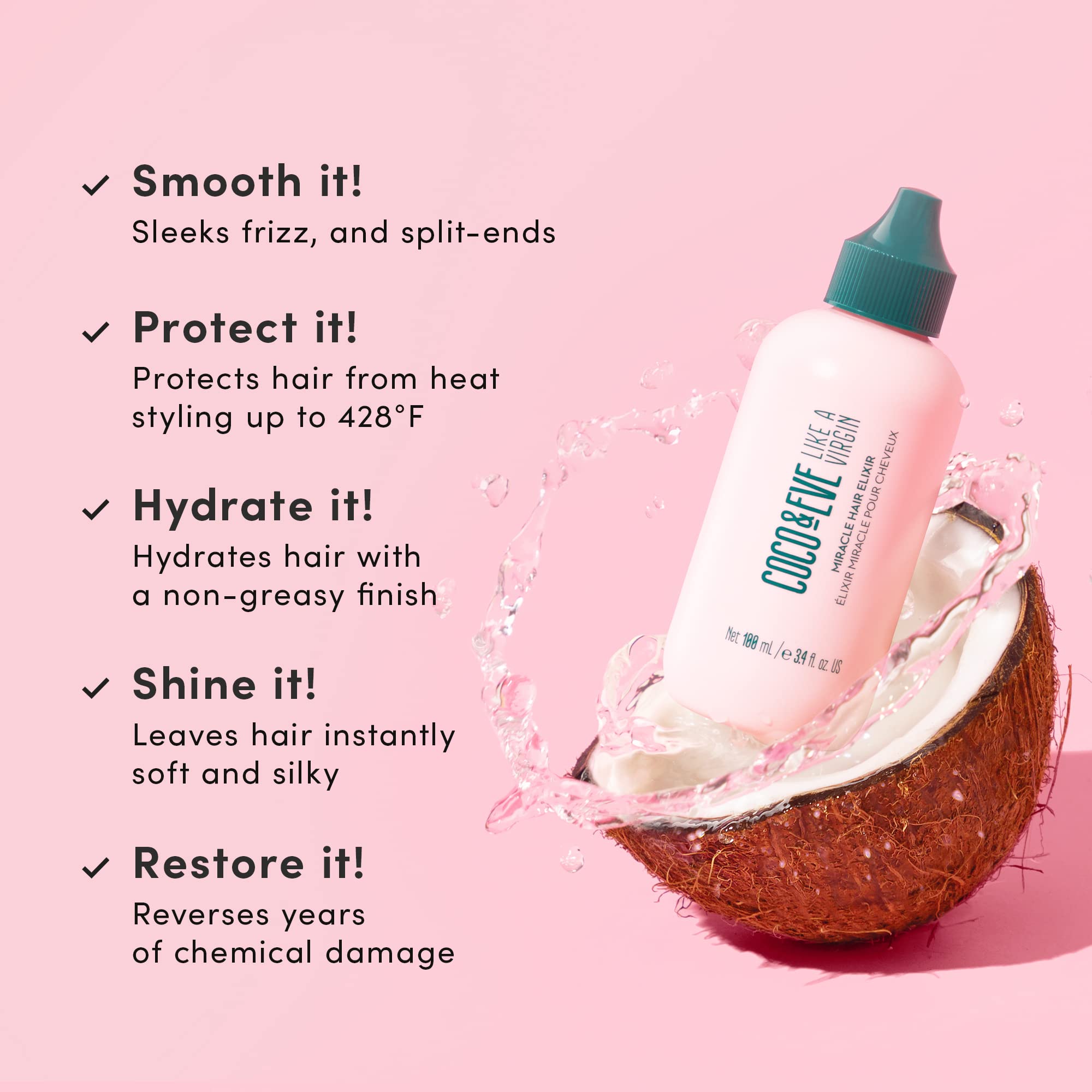 Foto 7 pulgar | Elixir Para El Cabello Coco & Eve Miracle Con Aceite De Coco Y Ácido Hialurónico - Venta Internacional.