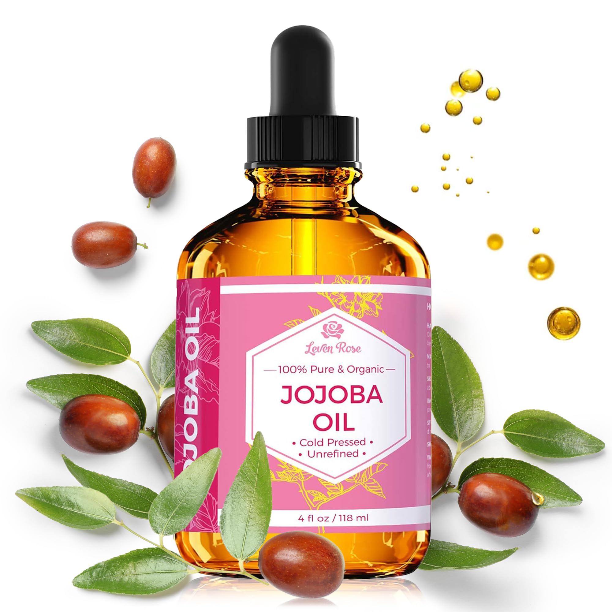 Aceite De Jojoba Leven Rose Puro, Prensado En Frío, Natural, 120 Ml - Venta Internacional.