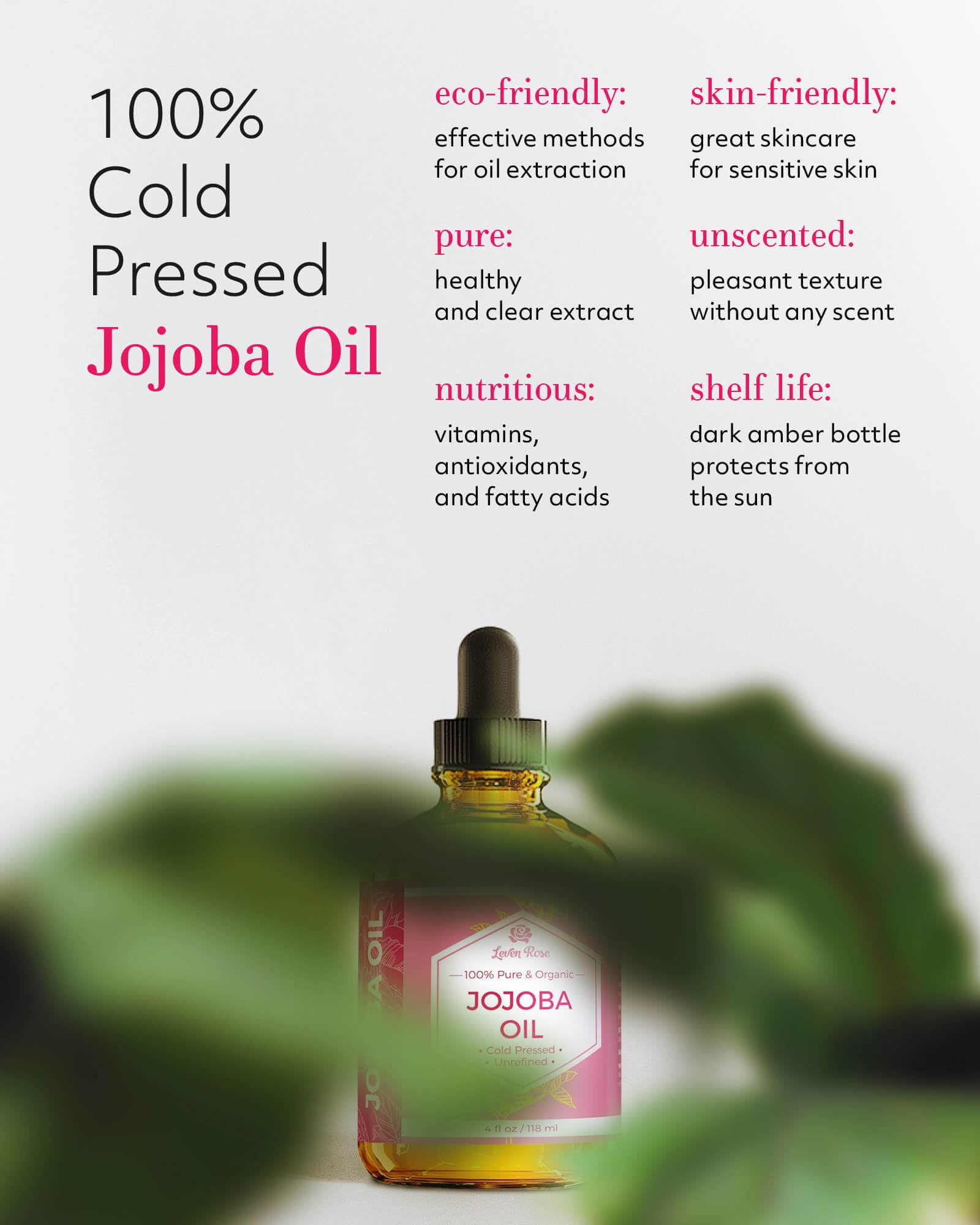 Foto 2 | Aceite De Jojoba Leven Rose Puro, Prensado En Frío, Natural, 120 Ml - Venta Internacional.