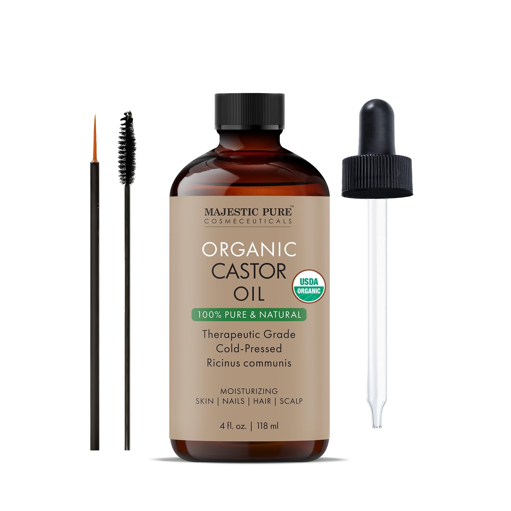 Aceite De Ricino Majestic Pure, 120 Ml, Orgánico, Prensado En Frío - Venta Internacional.