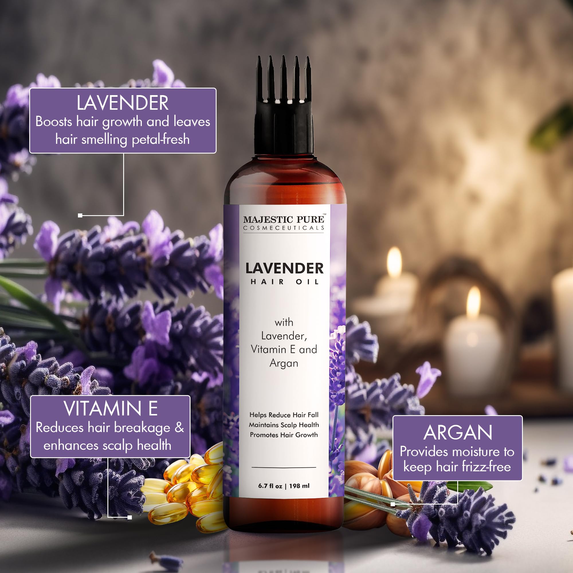 Foto 4 pulgar | Aceite De Lavanda Majestic Pure Para El Crecimiento Del Cabello 200 Ml Con Vitamina E - Venta Internacional.