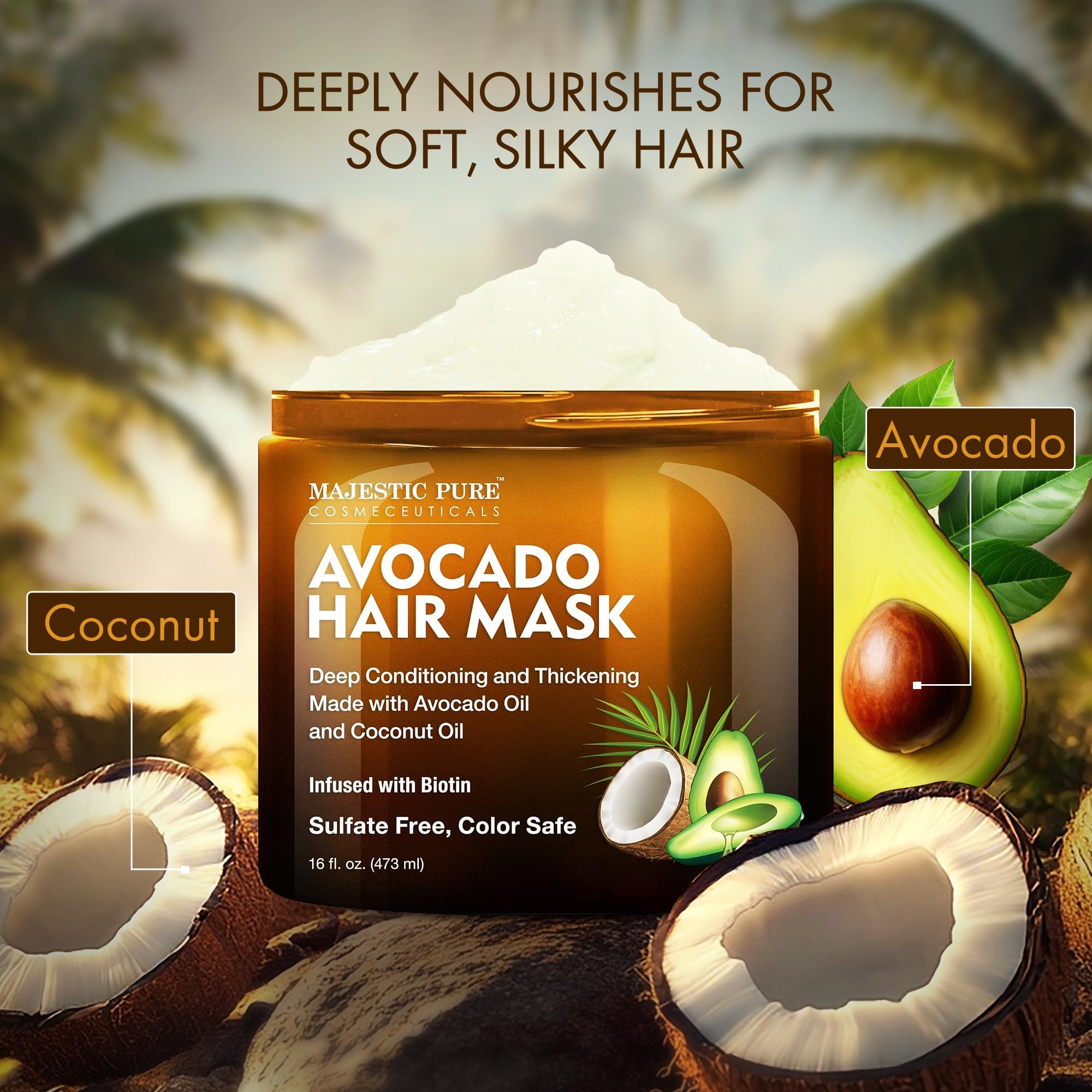 Foto 5 pulgar | Mascarilla Capilar Majestic Pure Avocado & Coconut Con Biotina 480 Ml - Venta Internacional.