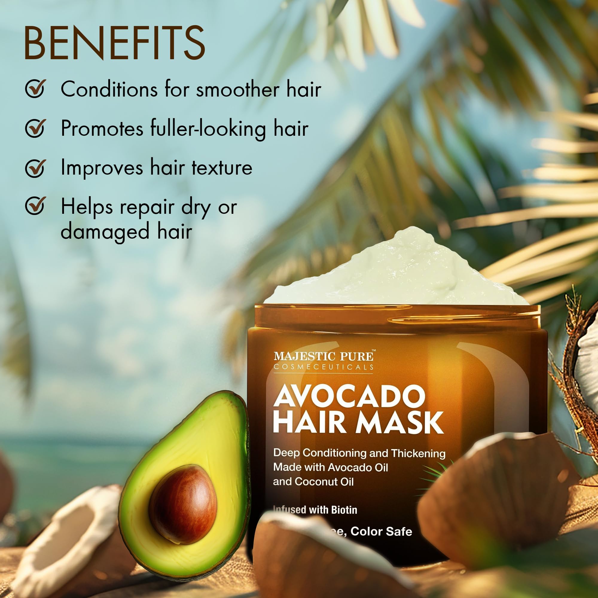 Foto 8 pulgar | Mascarilla Capilar Majestic Pure Avocado & Coconut Con Biotina 480 Ml - Venta Internacional.