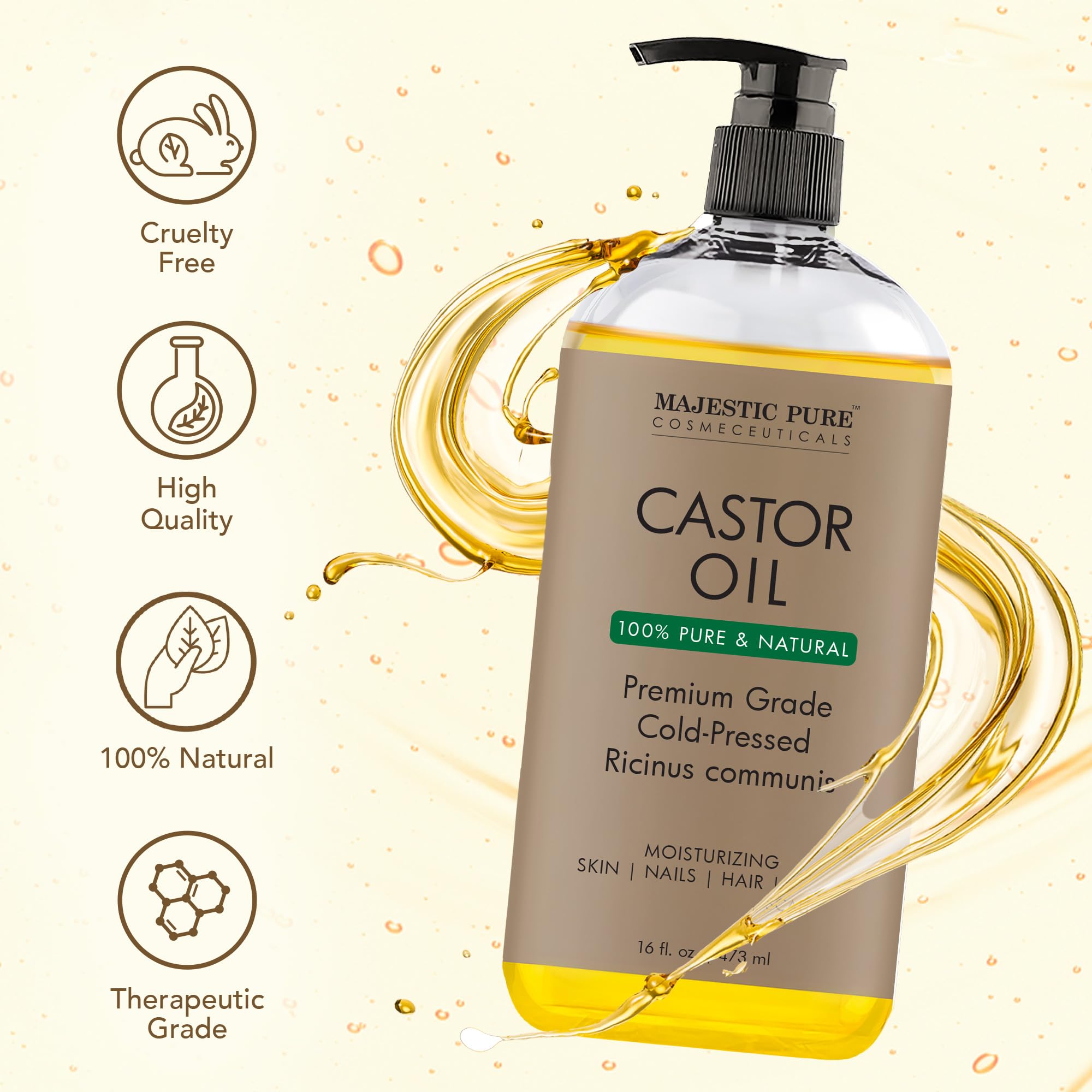 Foto 4 pulgar | Aceite De Ricino Majestic Pure 100% Puro Prensado En Frío, 480 Ml - Venta Internacional.