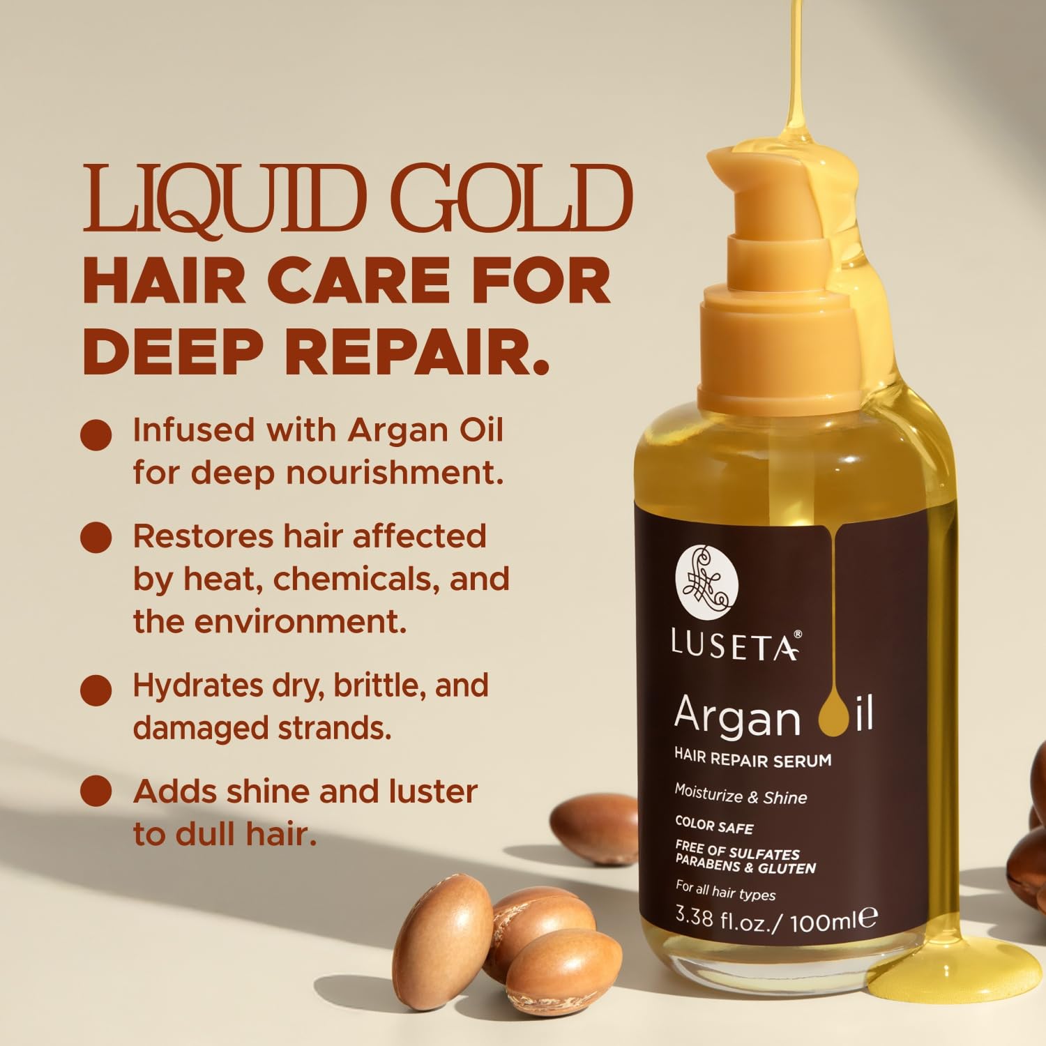 Foto 4 pulgar | Sérum Para El Cabello L Luseta, Aceite De Argán 100% Puro, 100 Ml, Frizzy Control - Venta Internacional.
