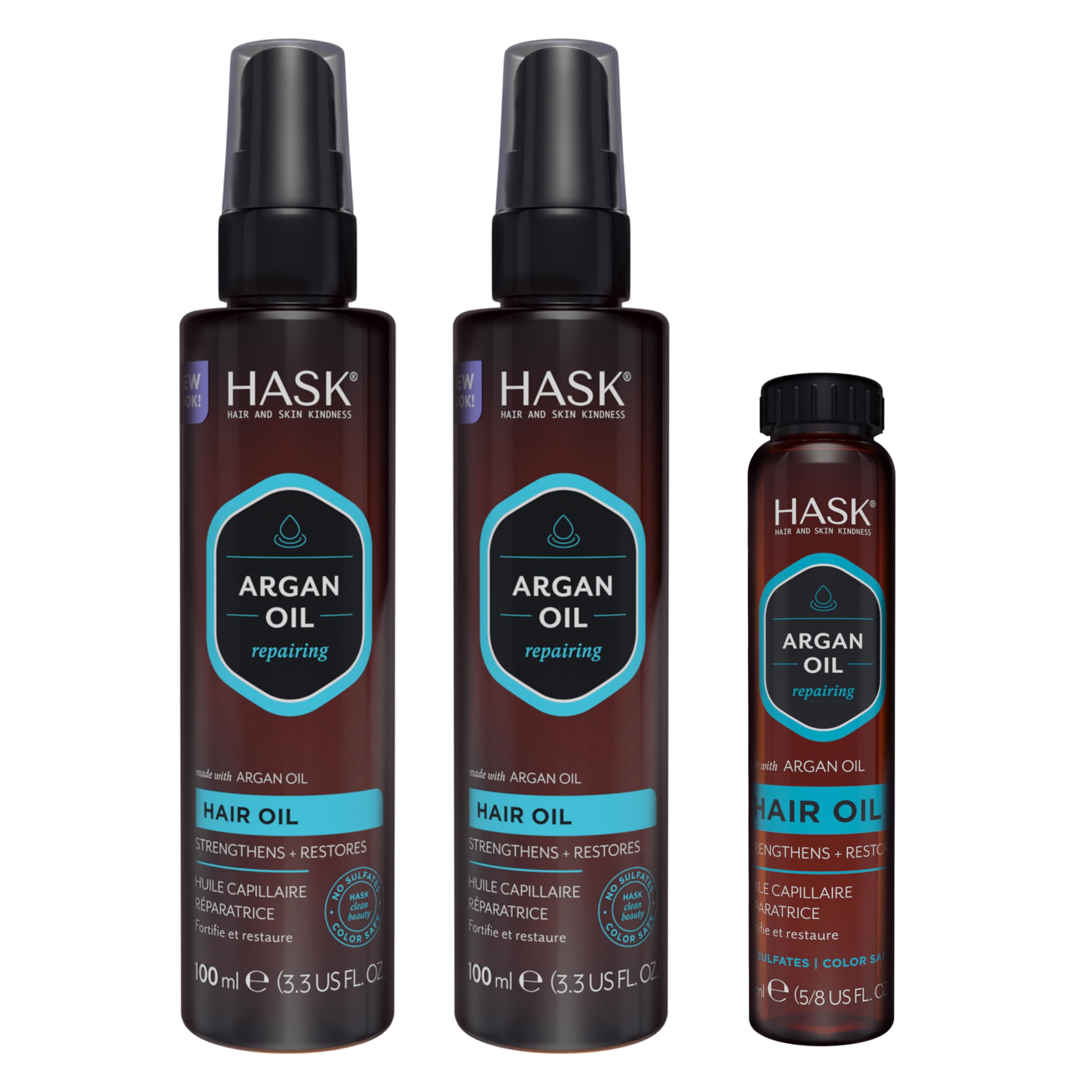Foto 1 | Aceite Capilar Hask Argán, Reparador, Brillo, Vegano, Seguro Para El Color, Paquete De 3 - Venta Internacional.