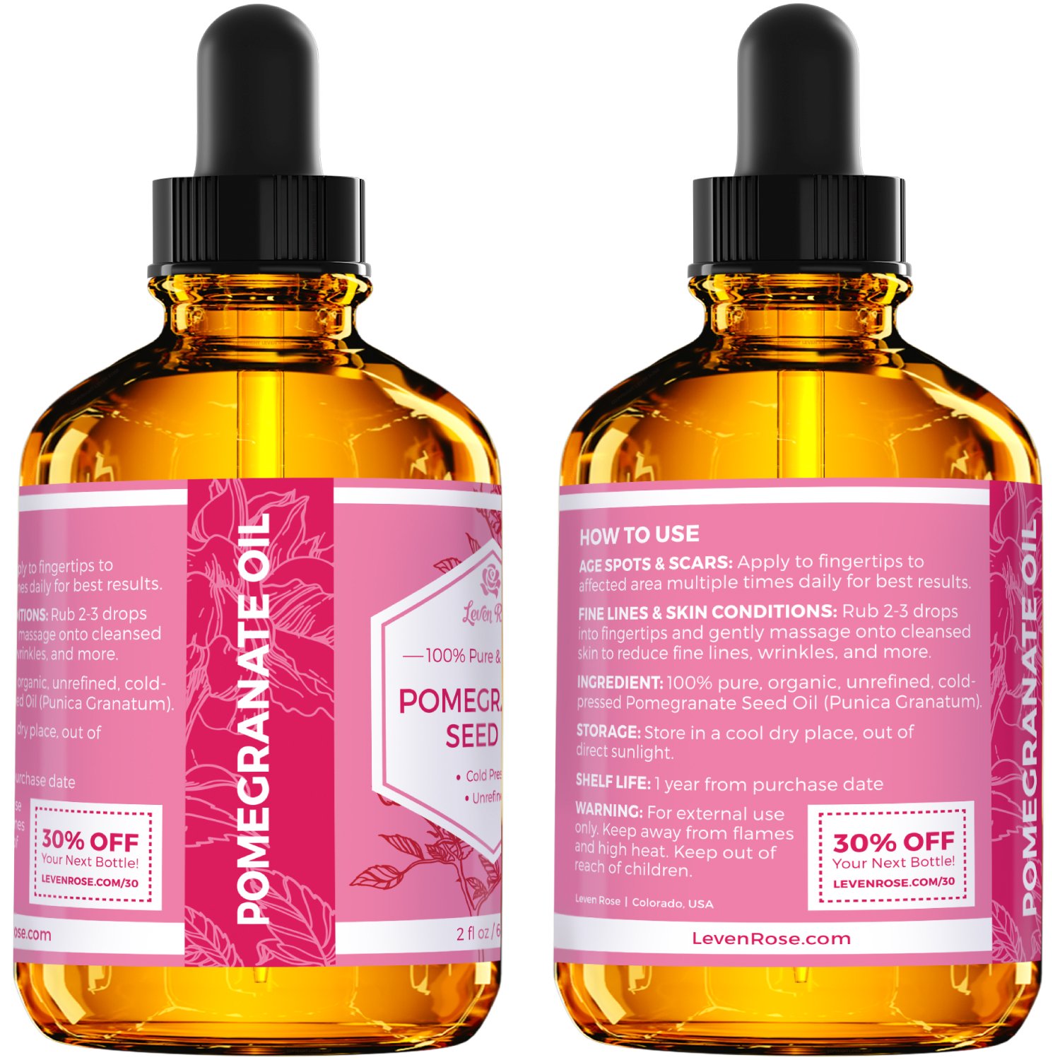Foto 6 pulgar | Aceite De Semillas De Granada Leven Rose, 60 Ml, 100% Puro, Sin Refinar - Venta Internacional.