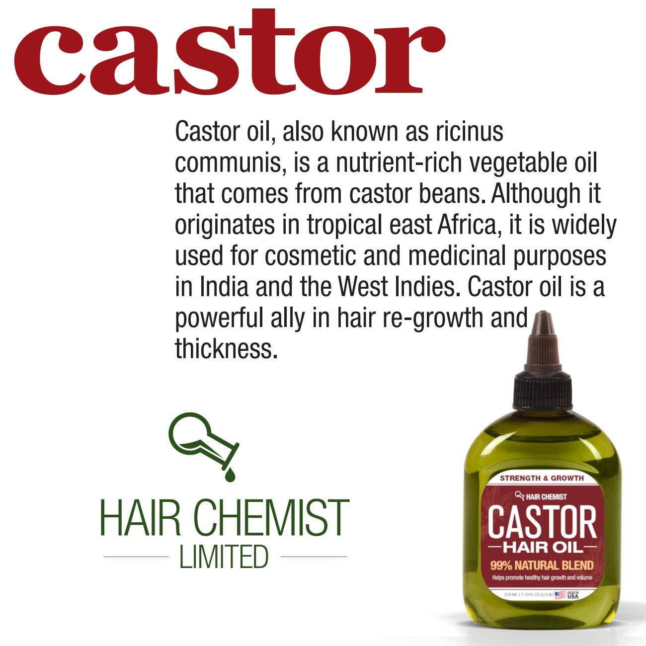 Foto 6 pulgar | Aceite Capilar Hair Chemist Castor Premium, 210 Ml, Fortalecedor - Venta Internacional.