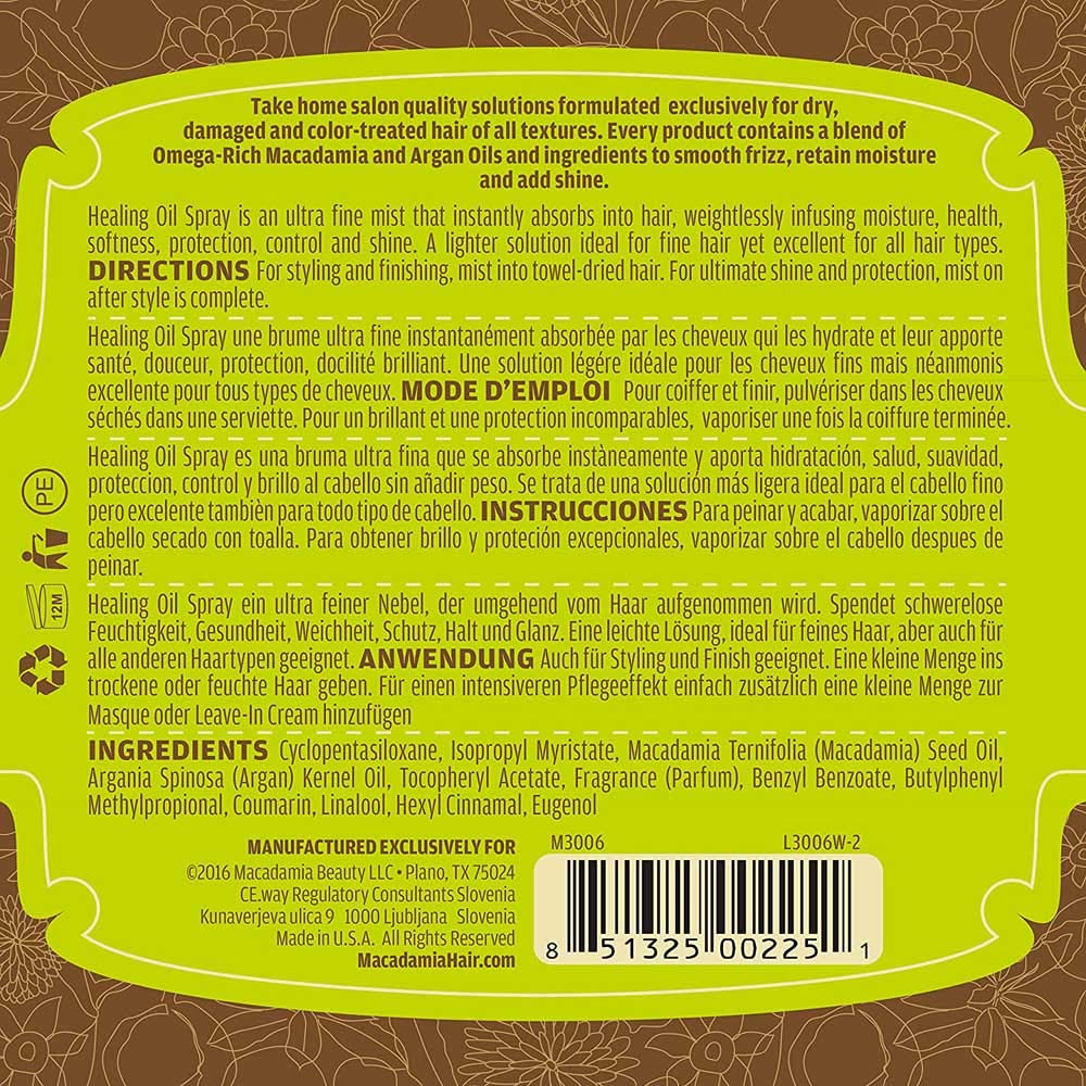 Foto 5 pulgar | Spray De Aceite Capilar Macadamia Healing 125 Ml Para Todo Tipo De Cabello - Venta Internacional.