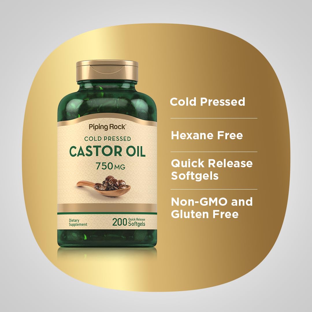 Foto 4 | Cápsulas De Gel Blando De Aceite De Ricino Piping Rock, 750 Mg, 200 Unidades - Venta Internacional.
