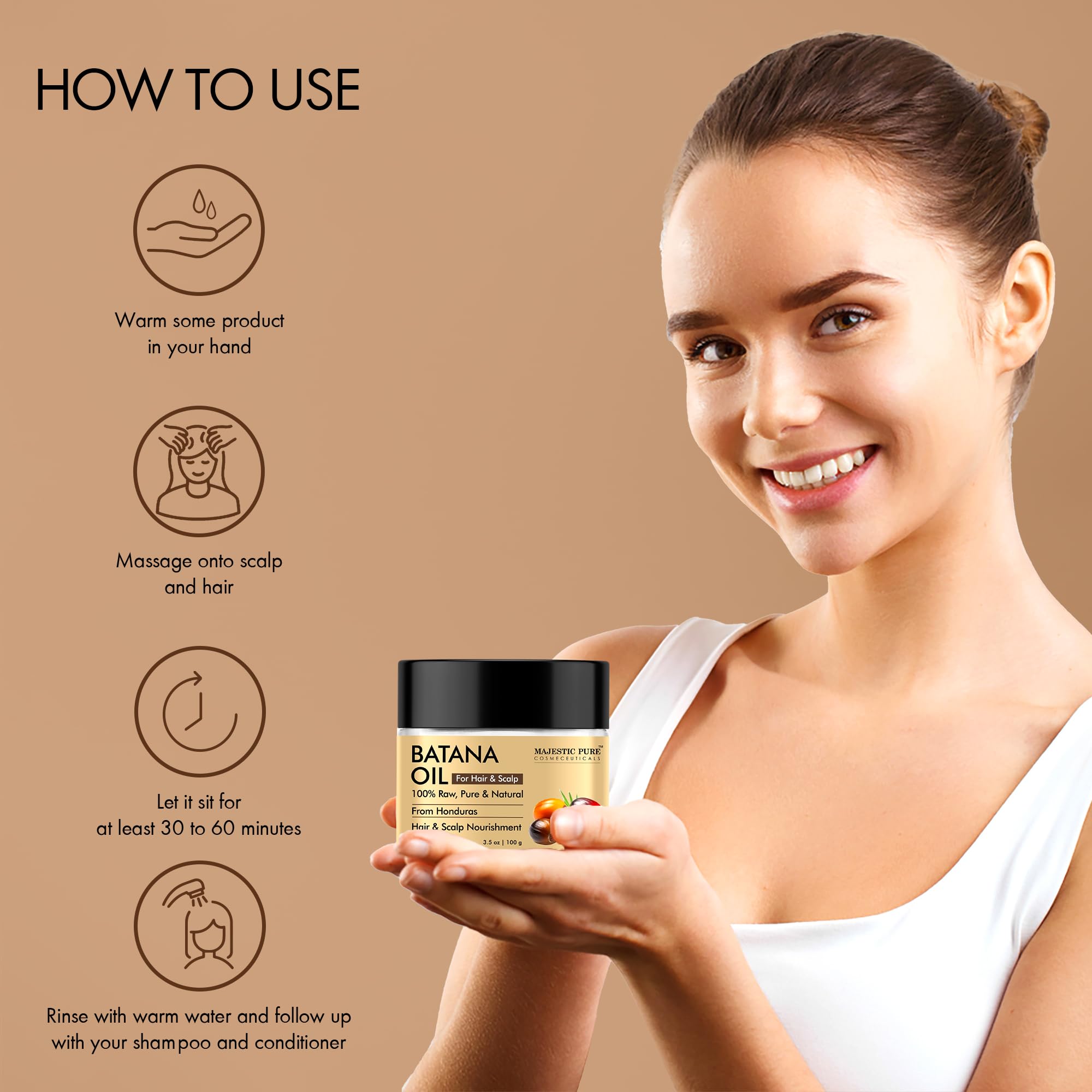 Foto 3 | Manteca Batana Majestic Pure Para El Crecimiento Del Cabello, 100 Ml - Venta Internacional.