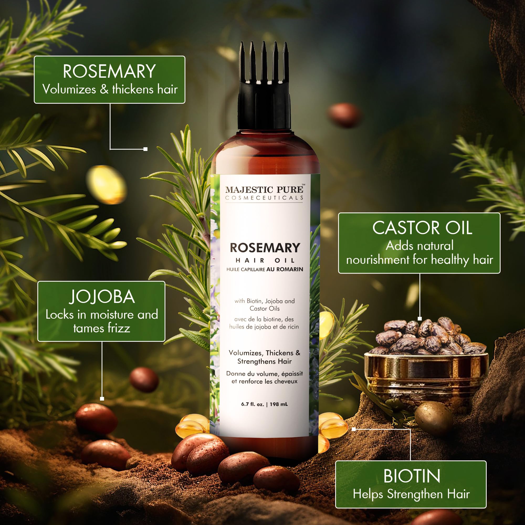 Foto 4 | Aceite De Romero Majestic Pure Para El Crecimiento Del Cabello, 200 Ml Con Biotina - Venta Internacional.