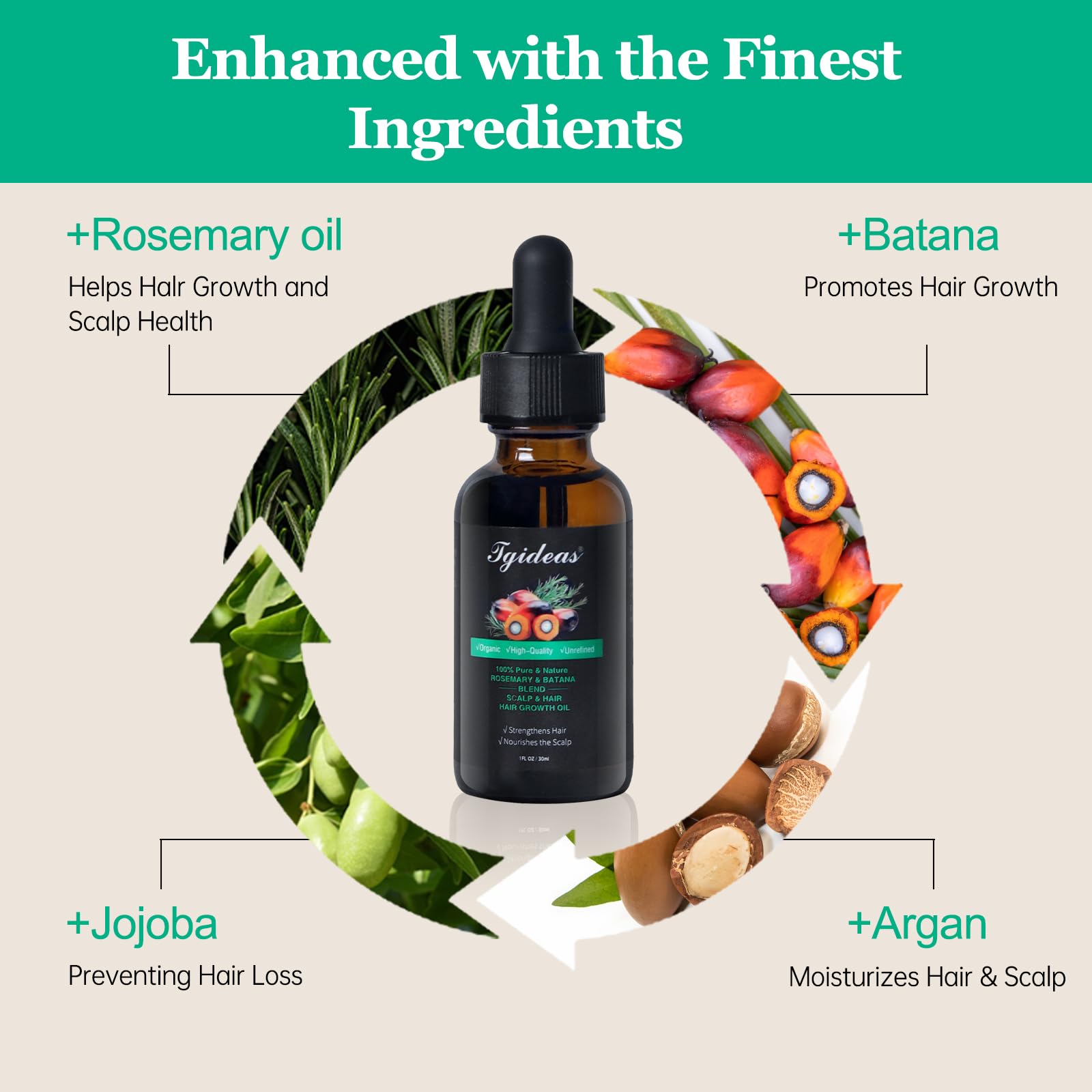 Foto 5 pulgar | Aceite Para El Crecimiento Del Cabello Tideas Organic Rosemary & Batana, 2 Paquetes - Venta Internacional.
