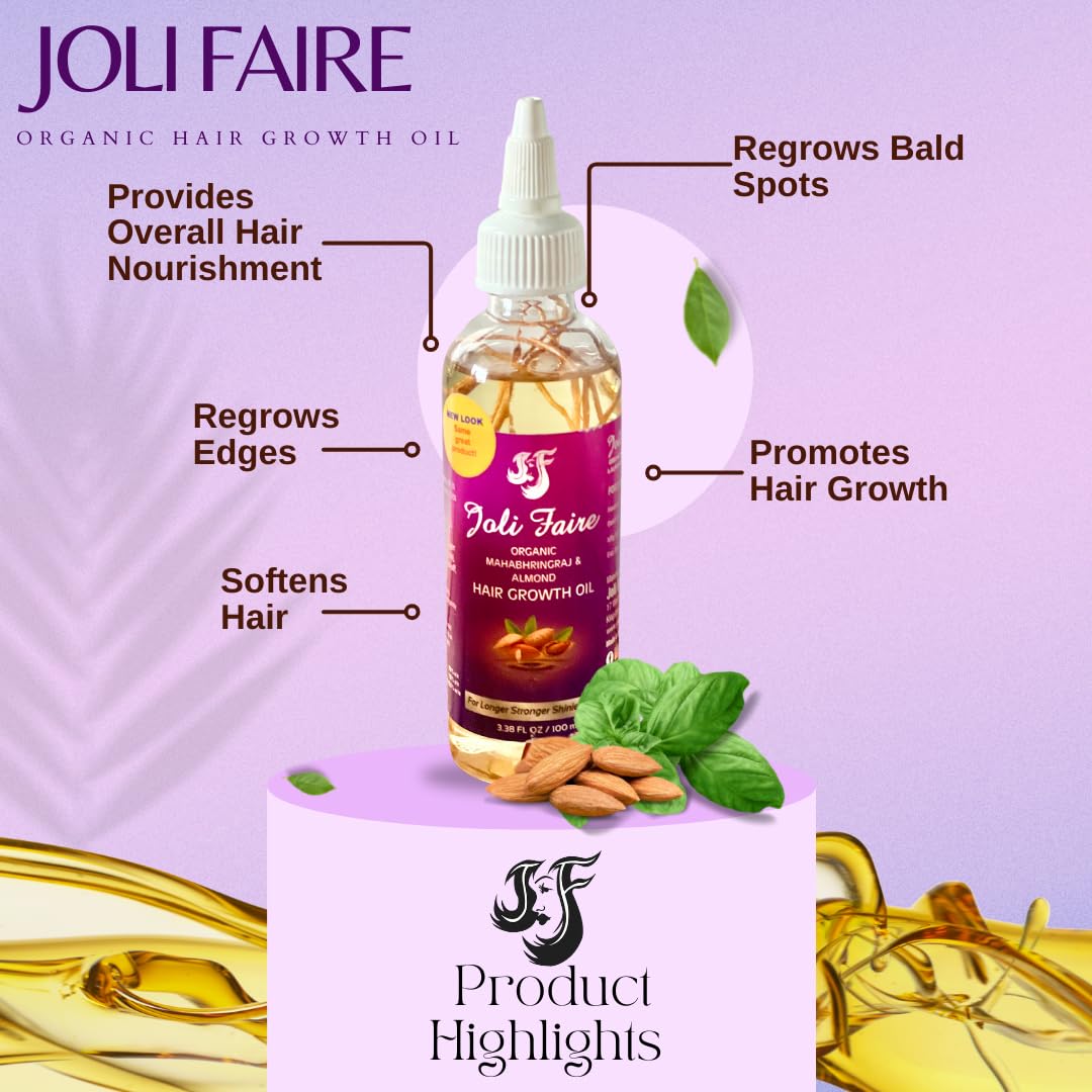 Foto 3 pulgar | Aceite Para El Crecimiento Del Cabello Joli Faire Organic Mahabhringraj Y Almendra 100 Ml - Venta Internacional.