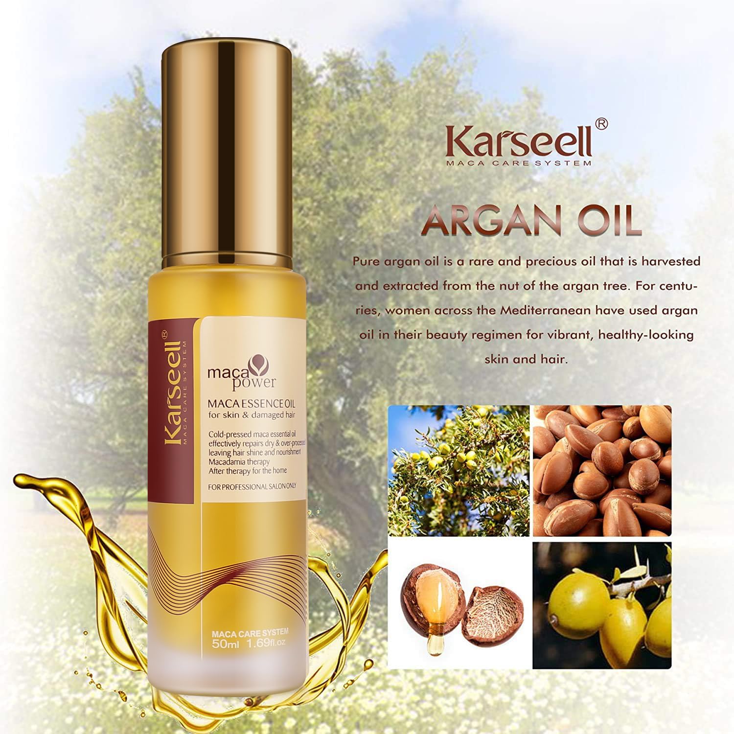 Foto 2 | Sérum Capilar Con Aceite De Argán Karseell Moroccan Prensado En Frío, 50 Ml - Venta Internacional.