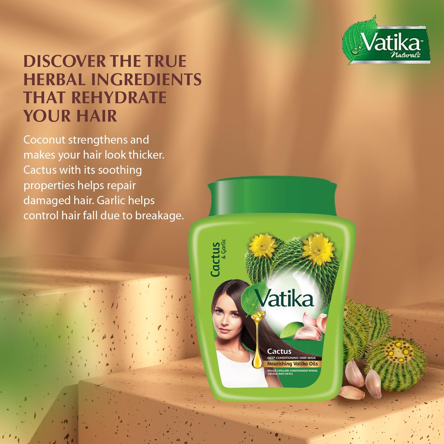 Foto 3 pulgar | Mascarilla Capilar Con Aceite Caliente Vatika Naturals Cactus & Garlic 500 Ml - Venta Internacional.