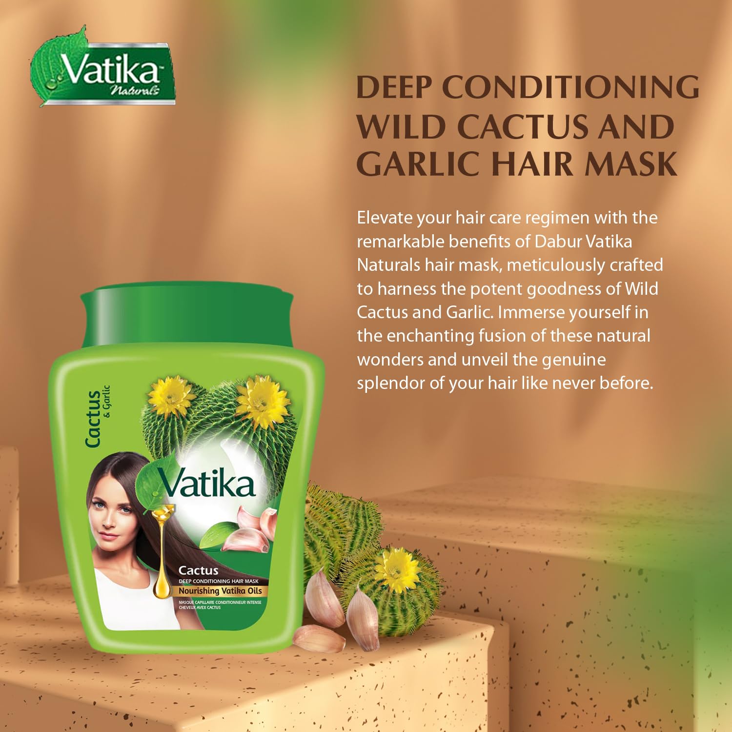 Foto 4 pulgar | Mascarilla Capilar Con Aceite Caliente Vatika Naturals Cactus & Garlic 500 Ml - Venta Internacional.
