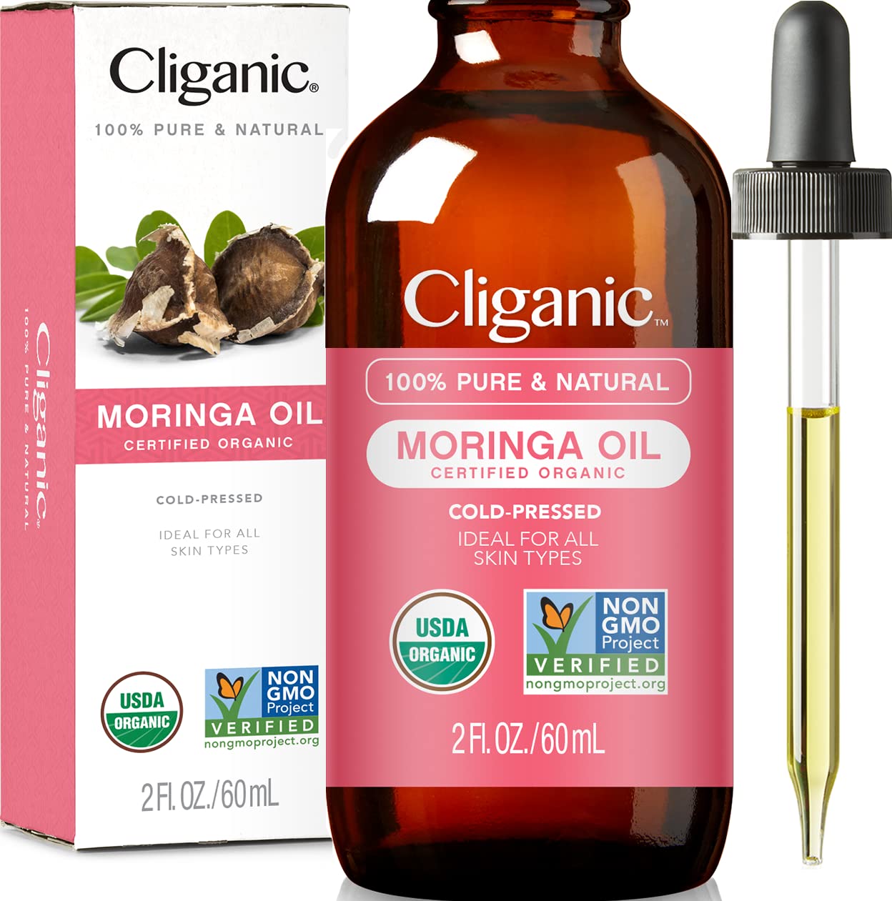 Foto 2 pulgar | Aceite De Moringa Orgánico Cliganic, 60 Ml, 100% Puro Para Rostro Y Cabello - Venta Internacional.