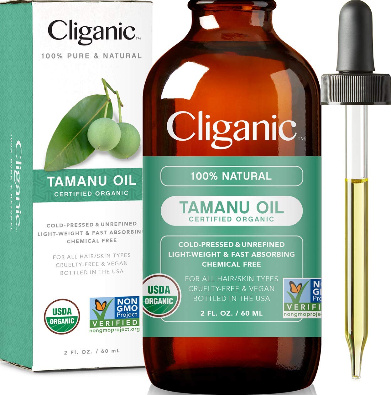 Foto 2 pulgar | Aceite De Tamanu Cliganic 100% Puro, Orgánico Usda, Para Rostro, Vello Y Piel - Venta Internacional.