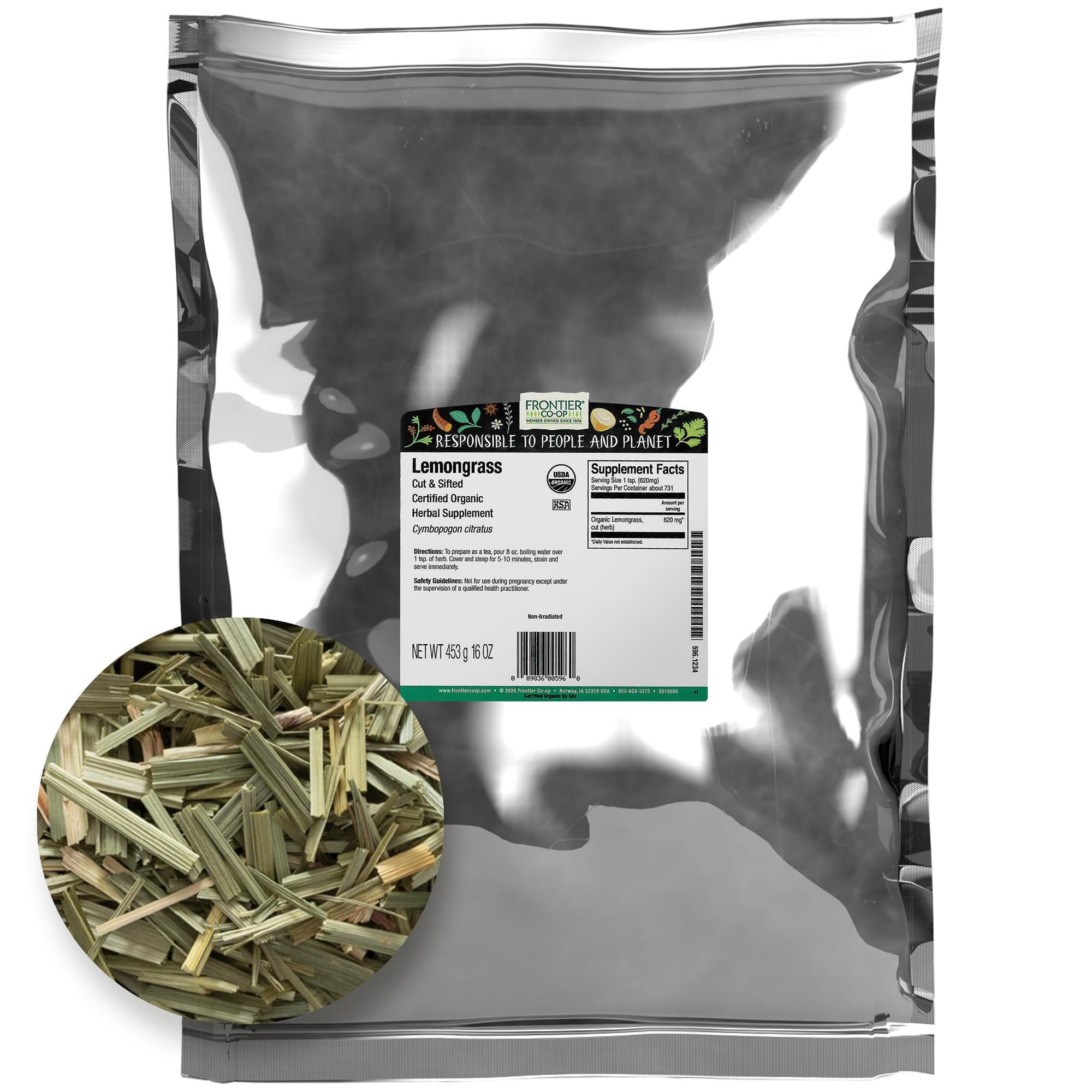 Hierba De Limón Seca Frontier Co-op Orgánica, 454 G, Cortada Y Tamizada - Venta Internacional.