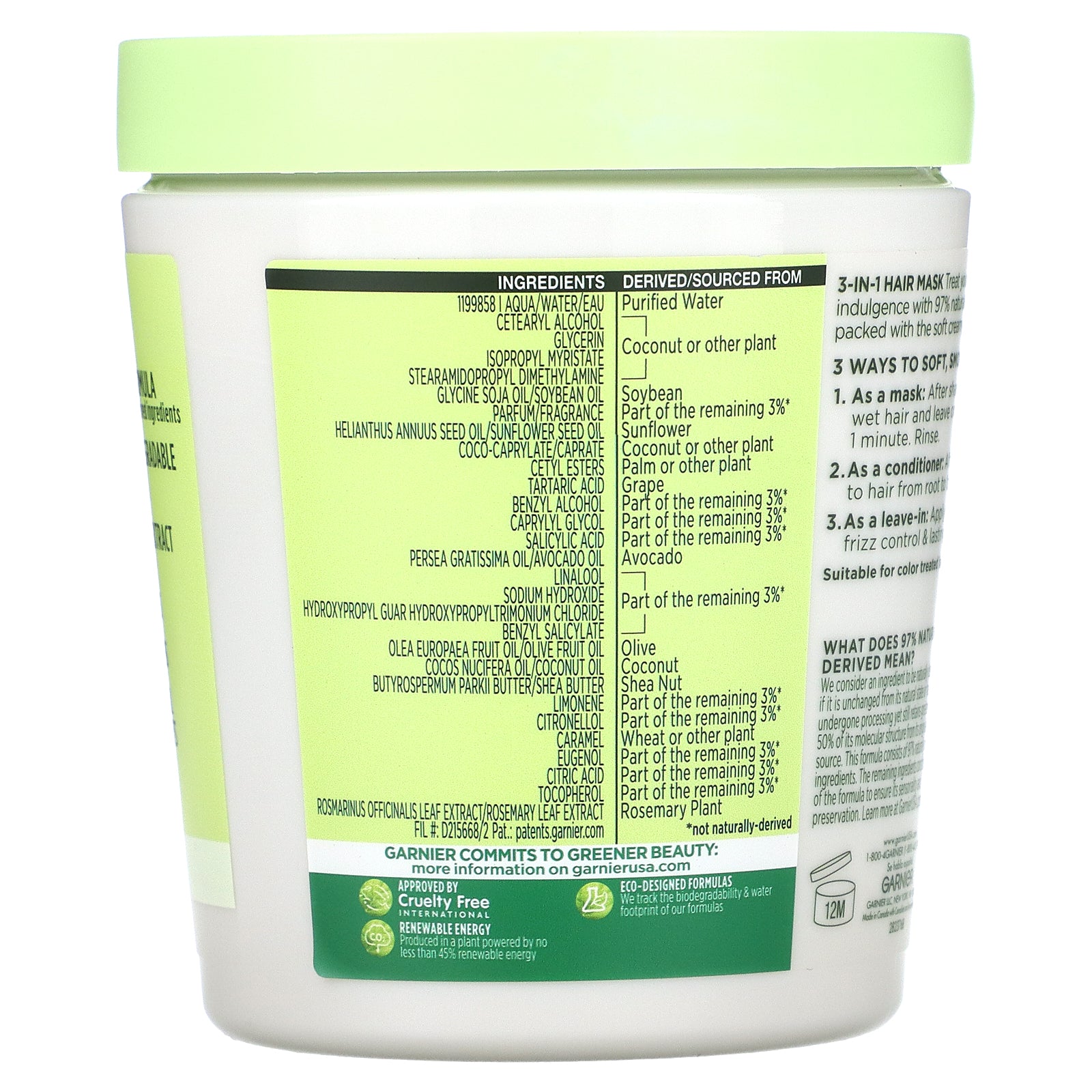 Foto 2 | Mascarilla Capilar Garnier Fructis Smoothing + Avocado 400 Ml - Venta Internacional.