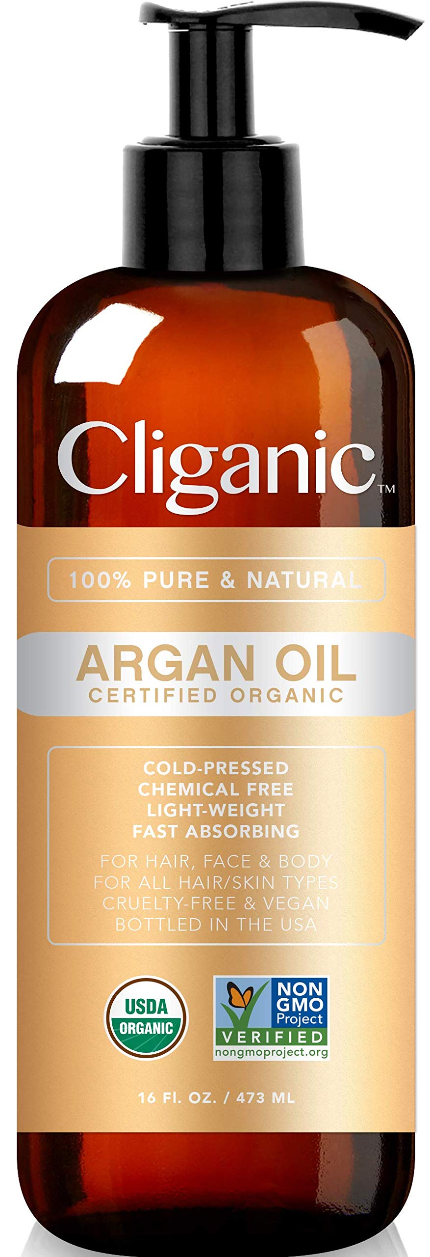 Aceite De Argán Cliganic 473 Ml 100% Orgánico Con Bomba Para Cabello Y Piel - Venta Internacional.