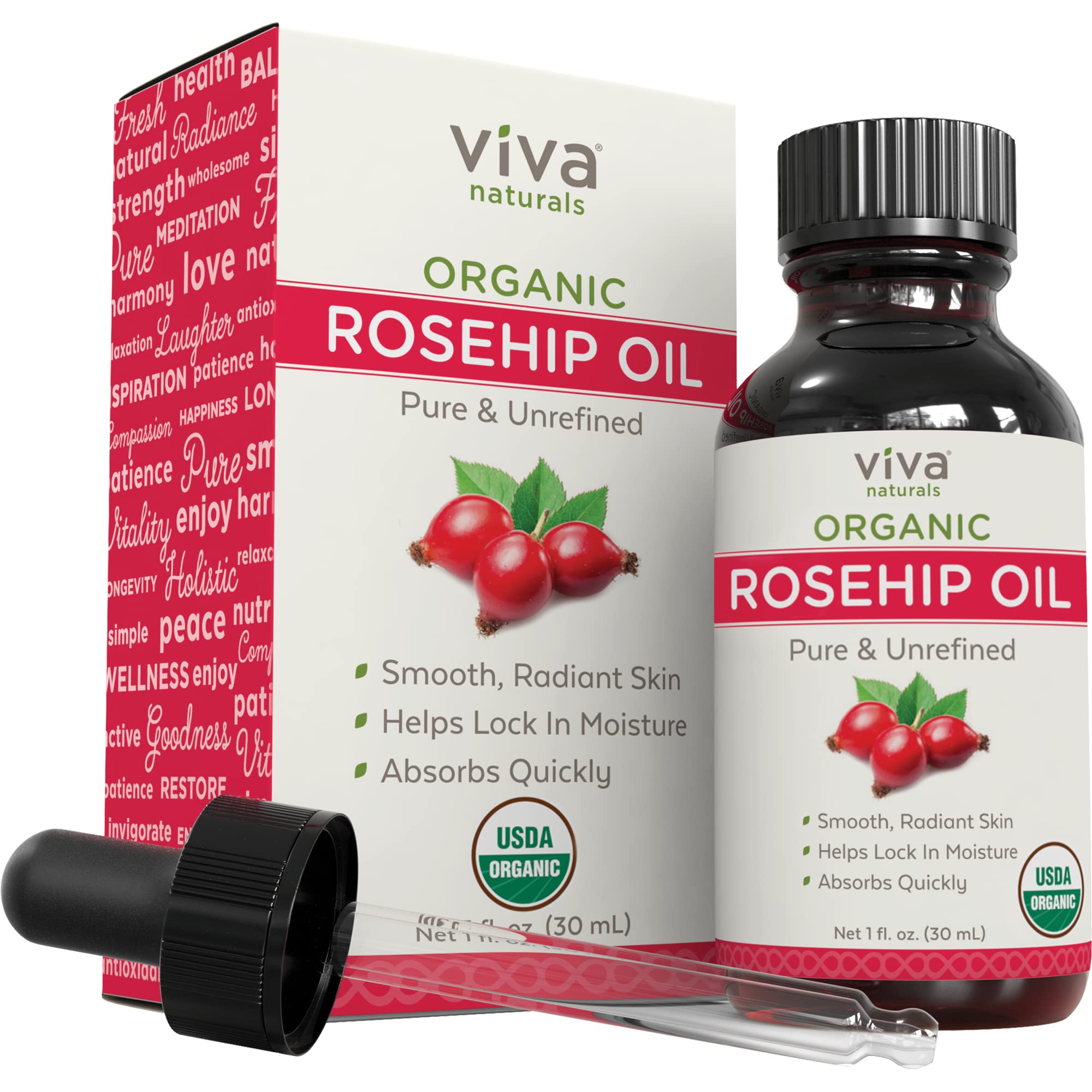 Aceite Orgánico De Semillas De Rosa Mosqueta Viva Naturals, 30 Ml, 100% Puro - Venta Internacional.
